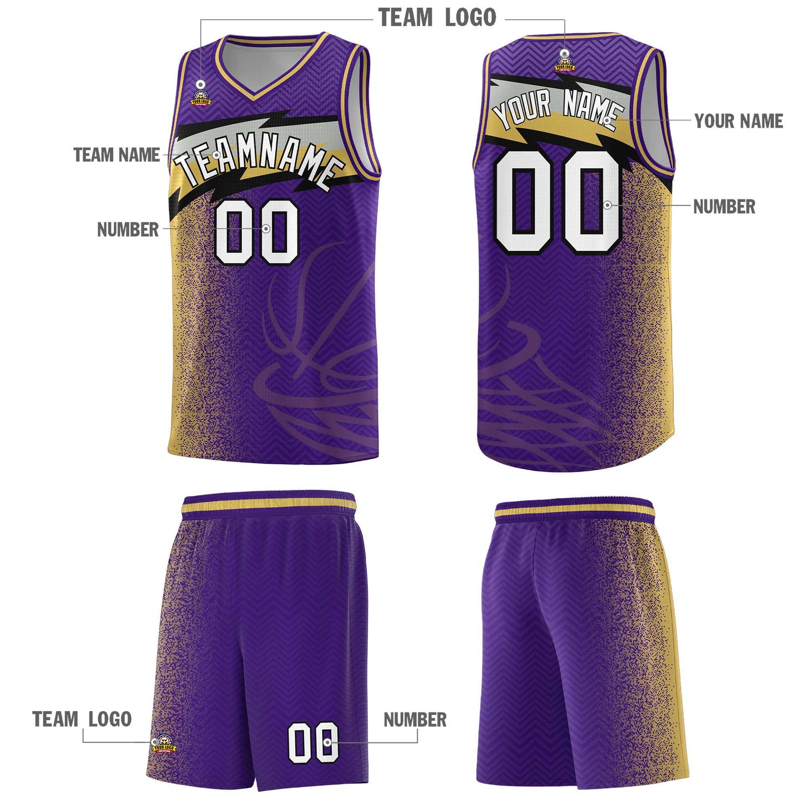 Custom Purple Dot Scatter Graffiti Pattern Sports Uniform Basketball Jersey