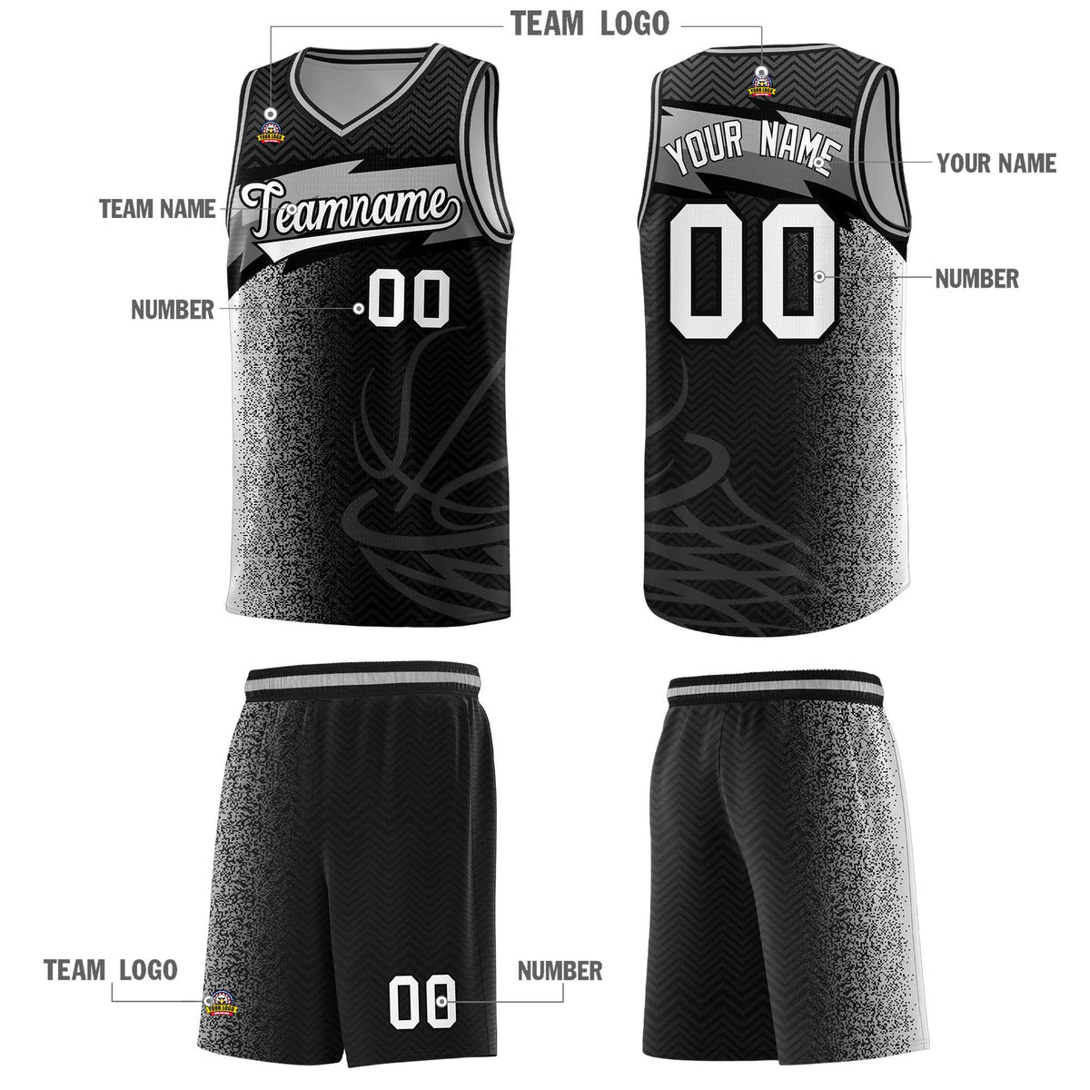 Custom Black Dot Scatter Graffiti Pattern Sports Uniform Basketball Jersey