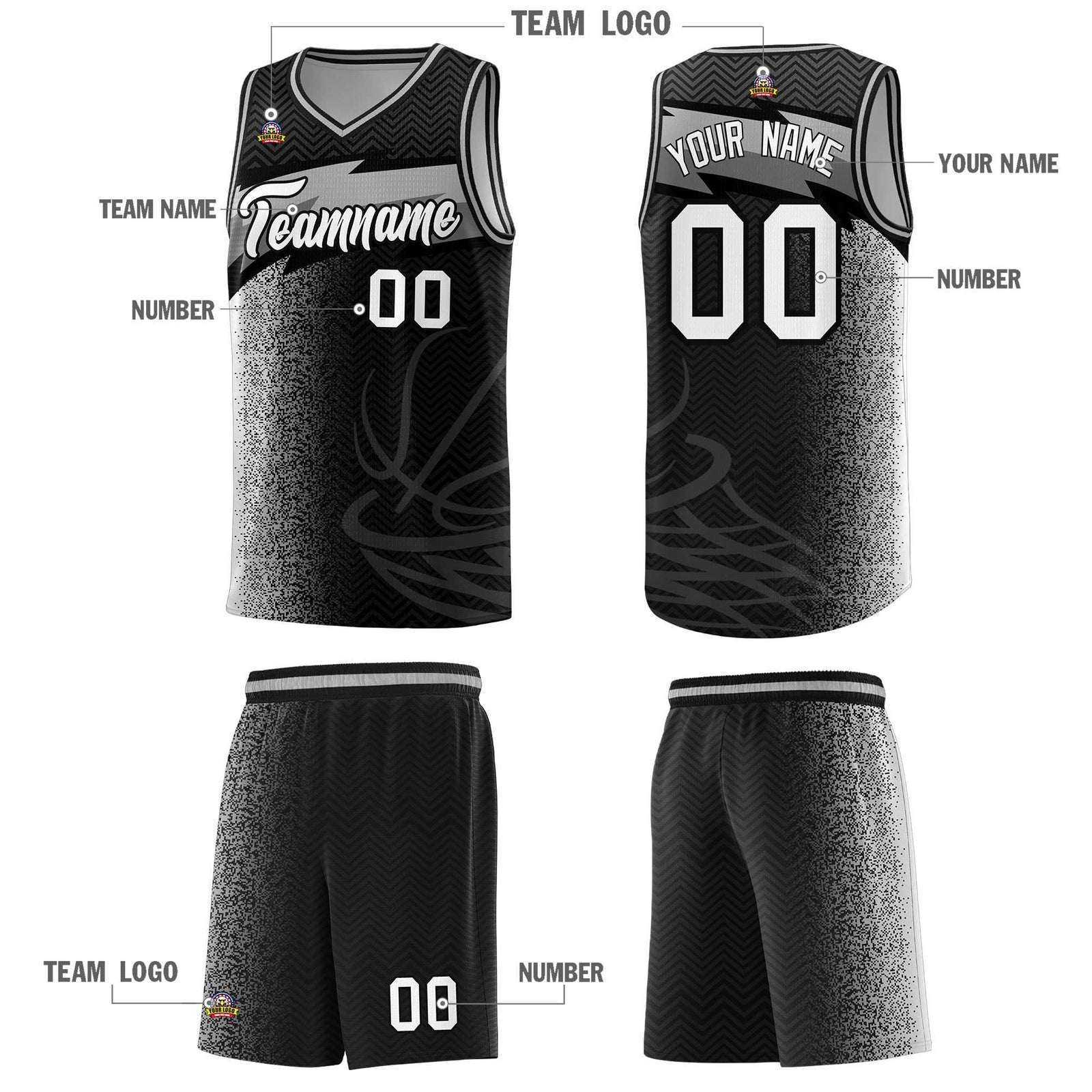 Custom Black Dot Scatter Graffiti Pattern Sports Uniform Basketball Jersey