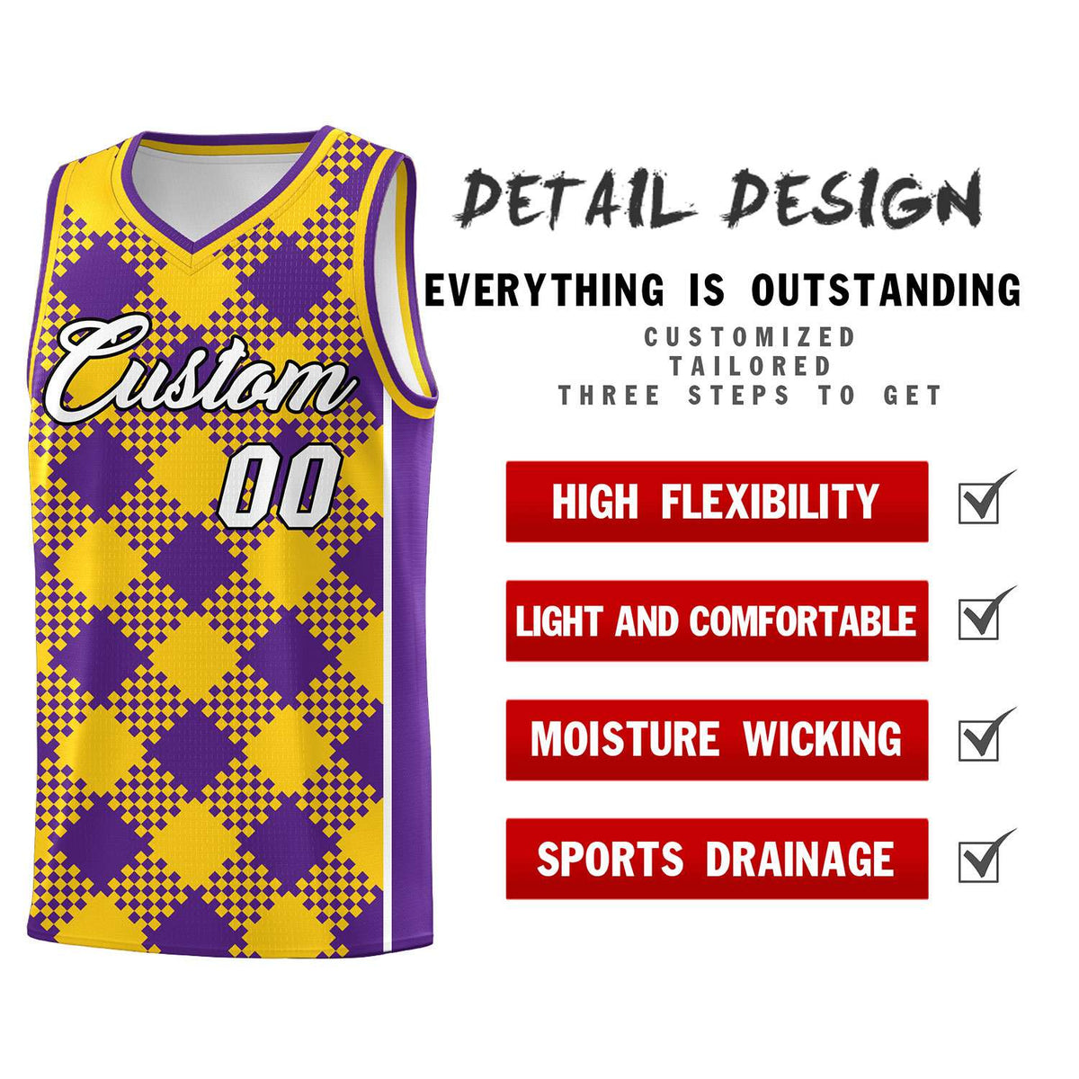 Personalized Purple Gold-White Grid Basketball Kits