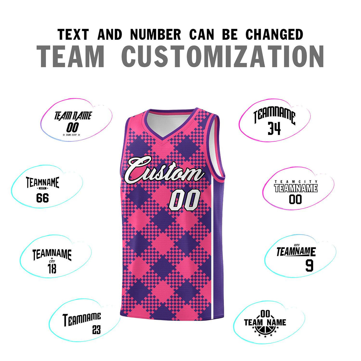 Personalized Purple Pink-White Grid Basketball Kits