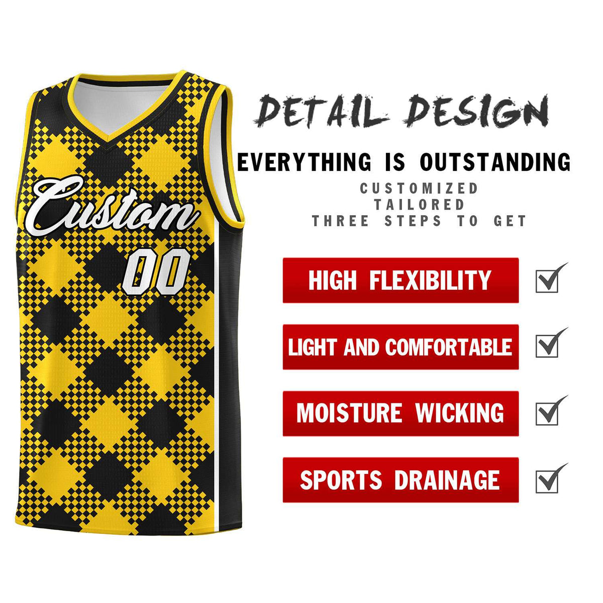 Personalized Gold Black-White Grid Basketball Kits