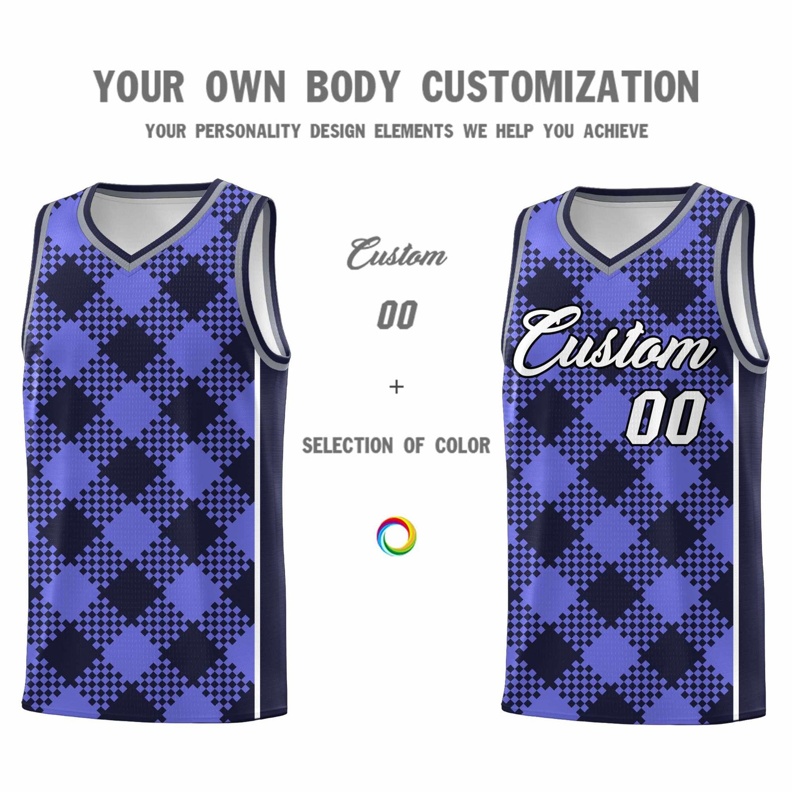 Personalized Purple Navy-White Grid Basketball Kits