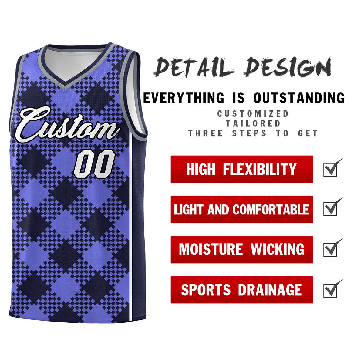Personalized Purple Navy-White Grid Basketball Kits
