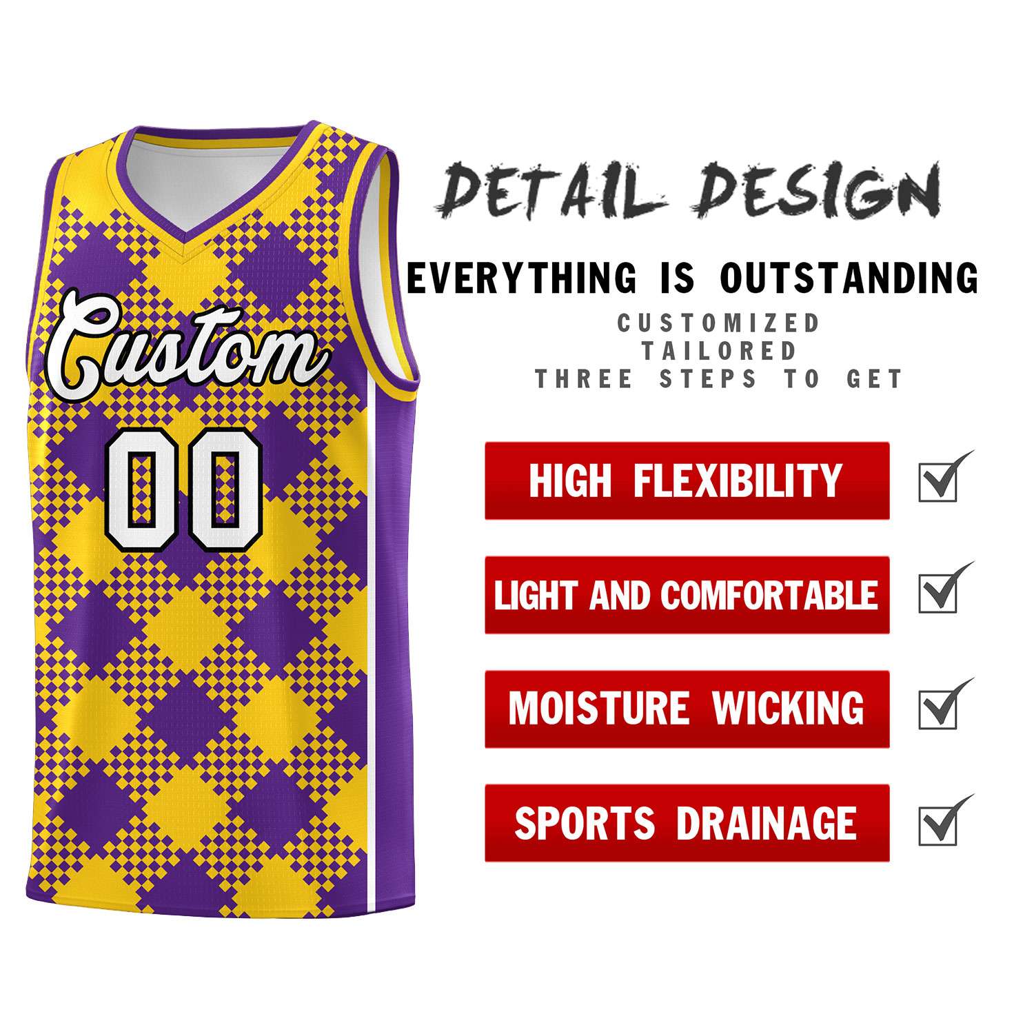 Personalized Purple Gold-White Grid Basketball Kits
