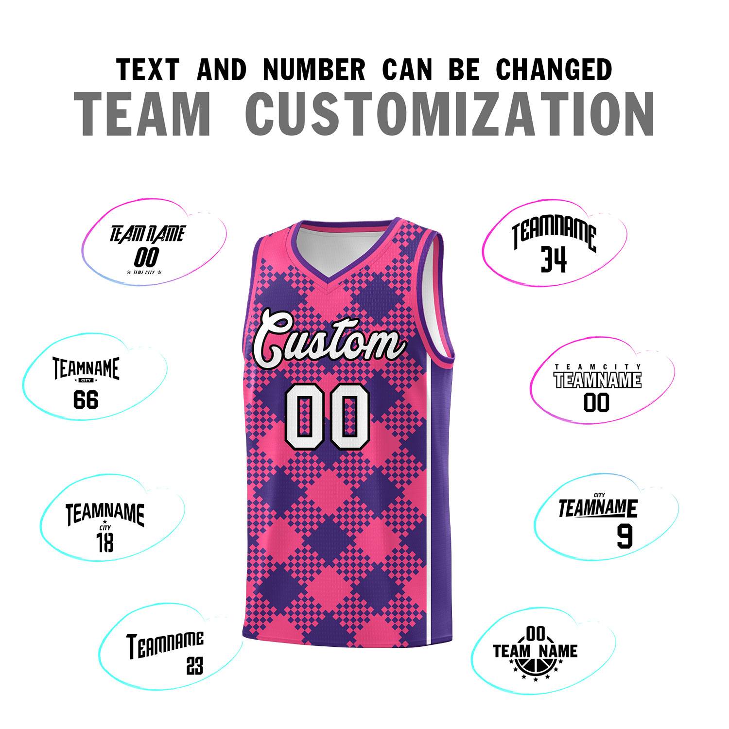 Personalized Purple Pink-White Grid Basketball Kits