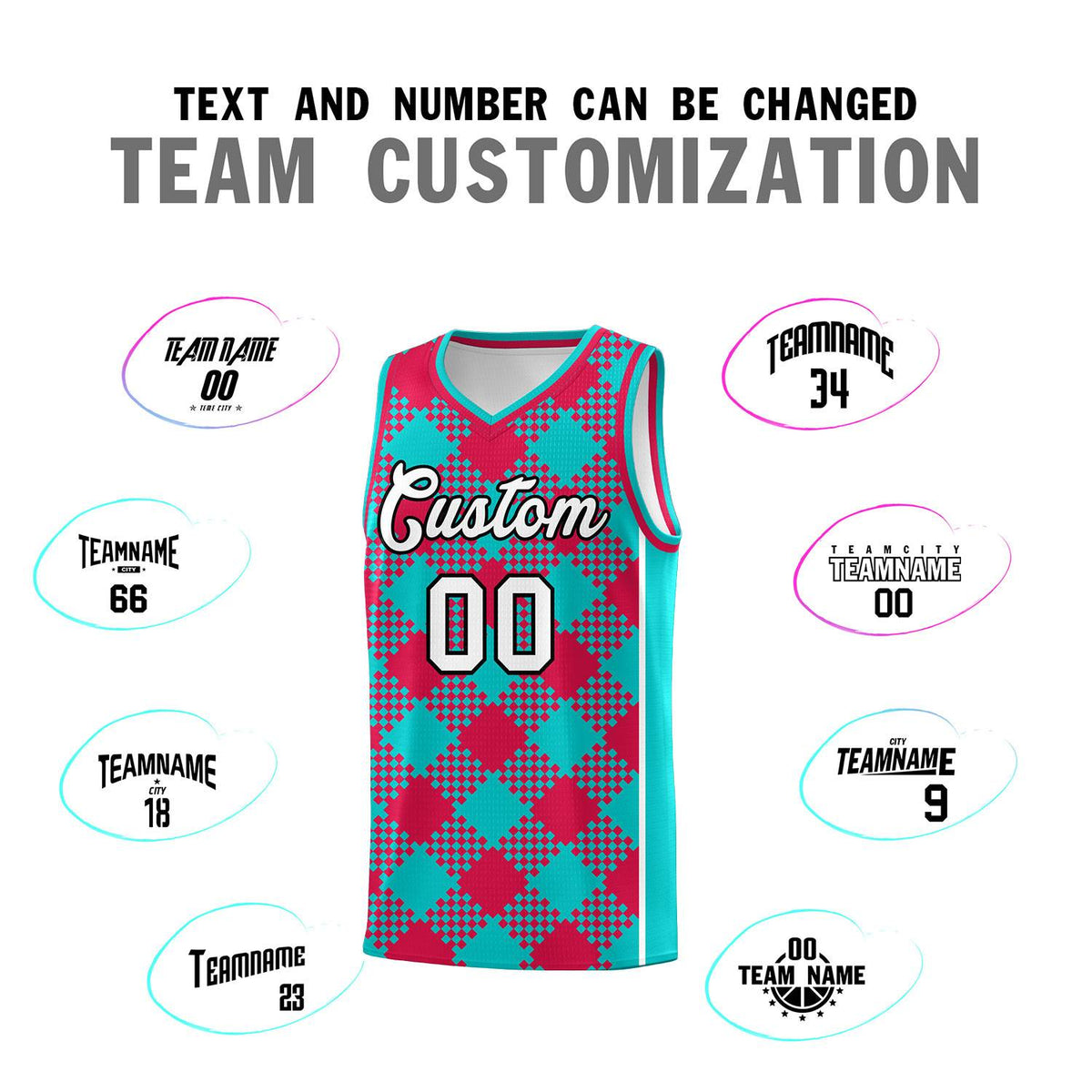 Personalized Aqua Red-White Grid Basketball Kits