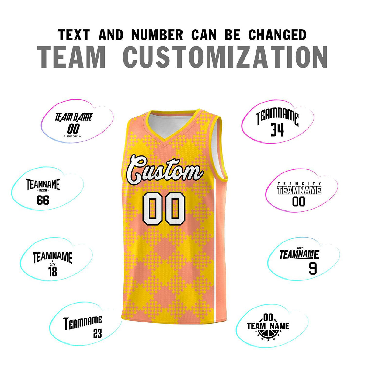 Personalized Light Orange Gold-White Grid Basketball Kits