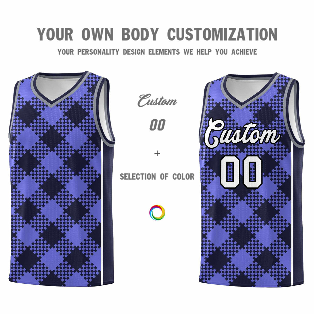 Personalized Purple Navy-White Grid Basketball Kits