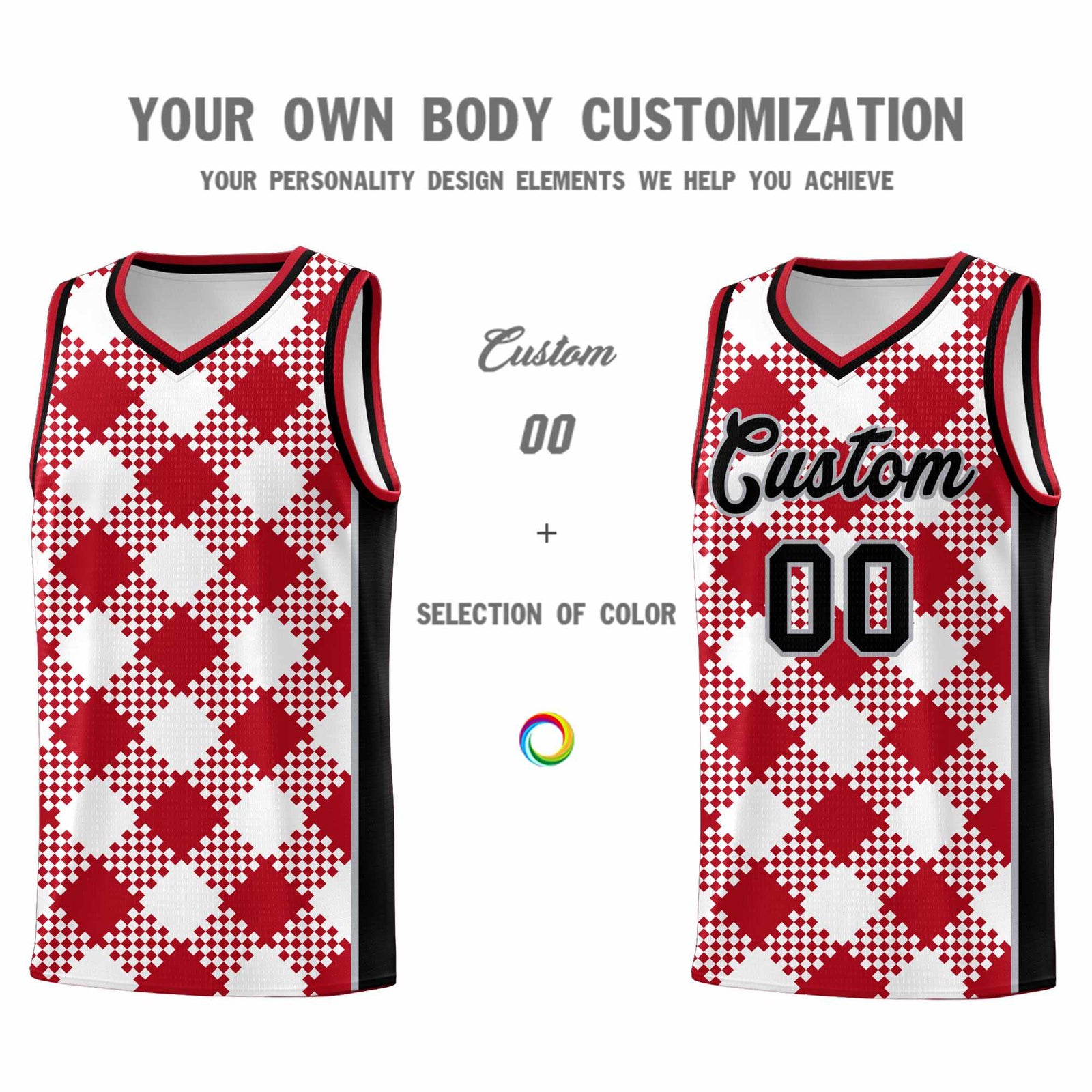 Personalized White Red-Gray Grid Basketball Kits