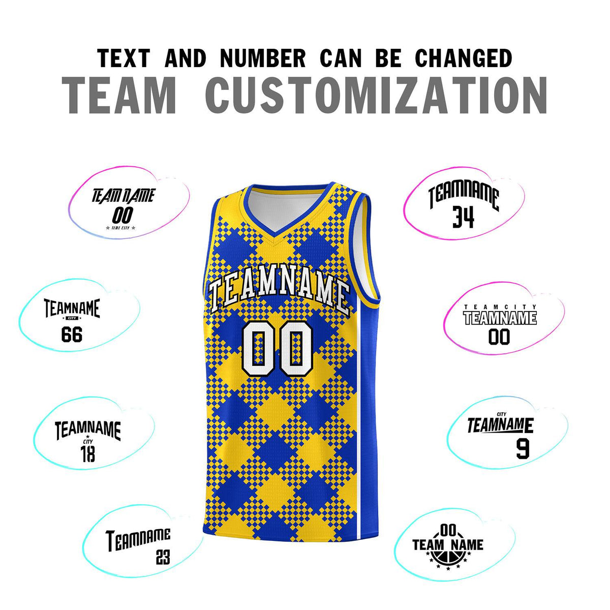 Personalized Royal Gold-White Grid Basketball Kits