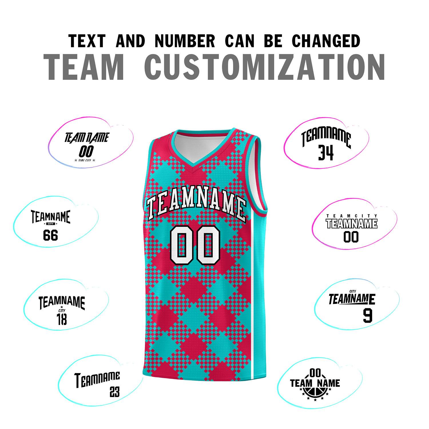 Personalized Aqua Red-White Grid Basketball Kits