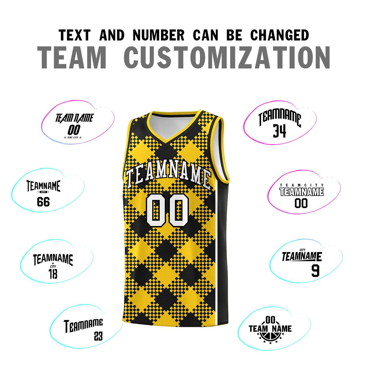 Personalized Gold Black-White Grid Basketball Kits