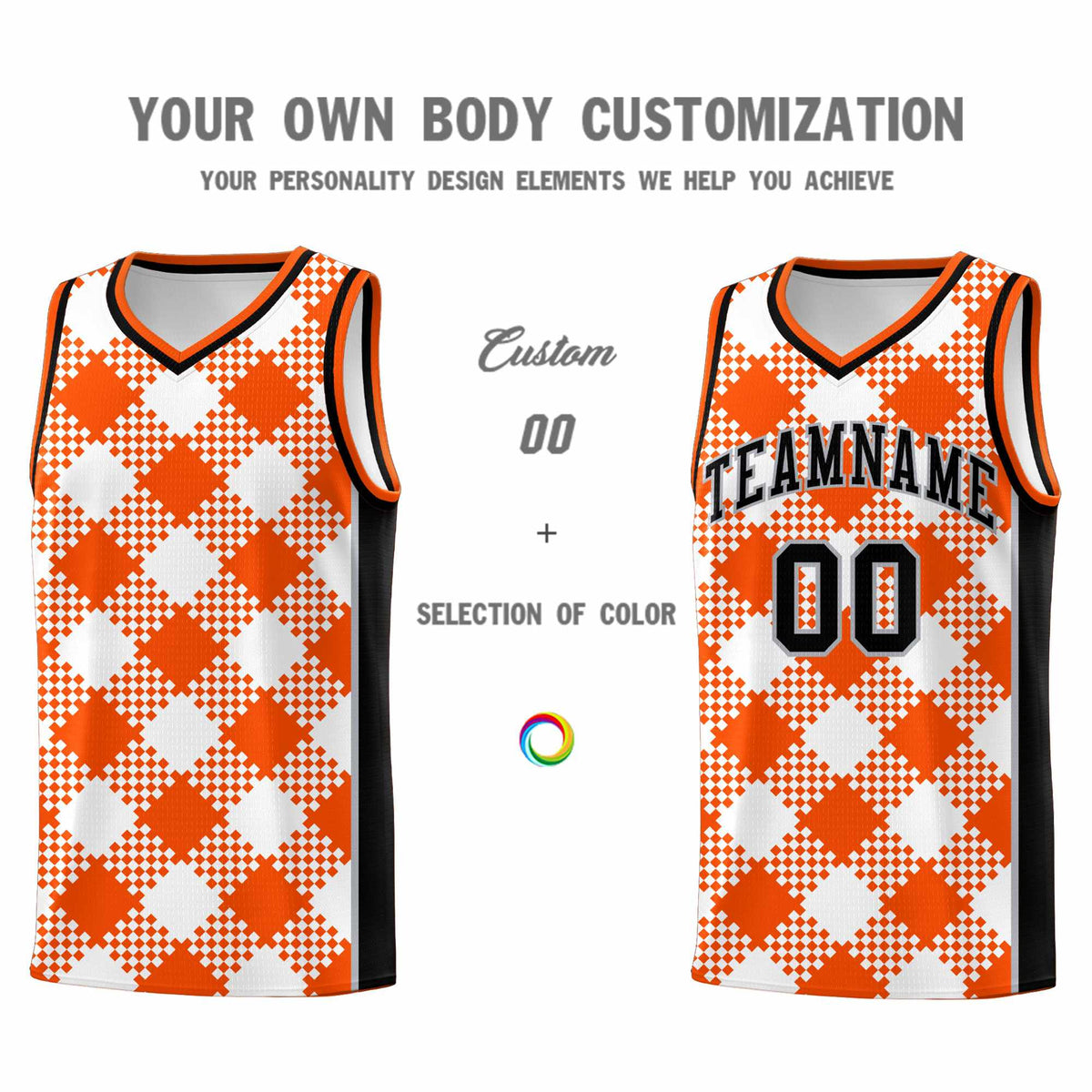 Personalized White Orange-Gray Grid Basketball Kits