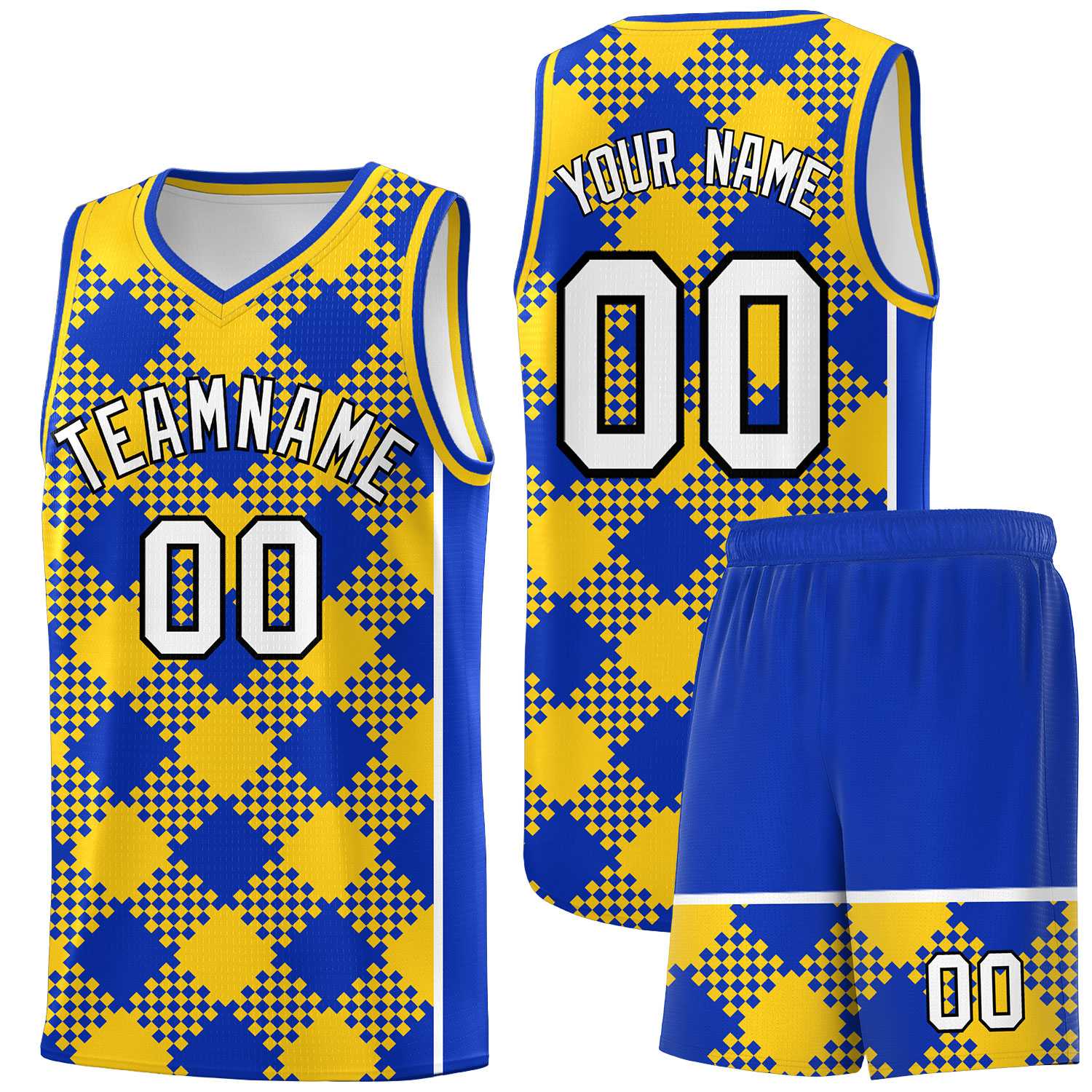 Personalized Royal Gold-White Grid Basketball Kits