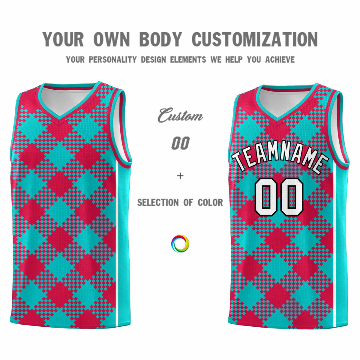 Personalized Aqua Red-White Grid Basketball Kits