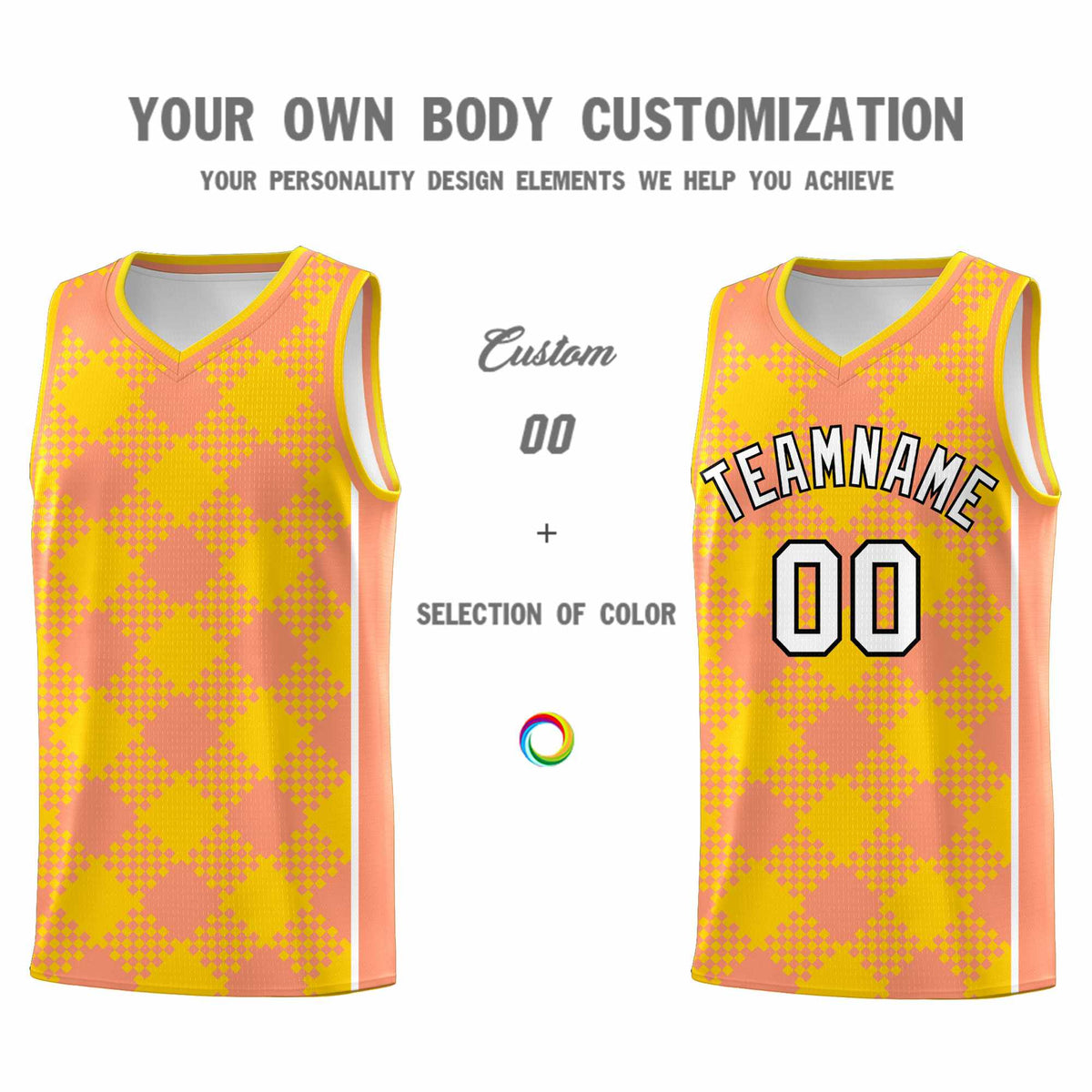 Personalized Light Orange Gold-White Grid Basketball Kits