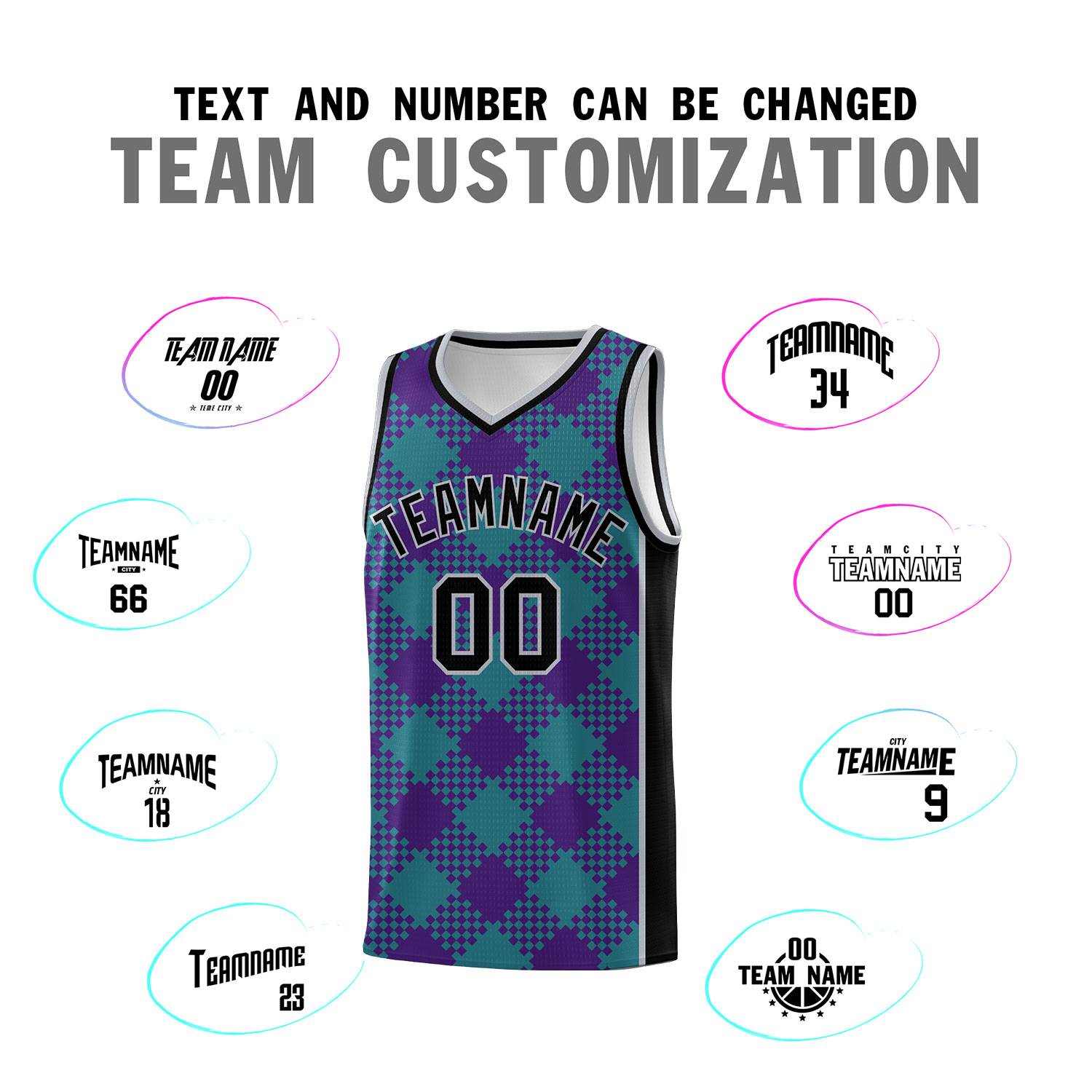 Personalized Purple Teal-Gray Grid Basketball Kits