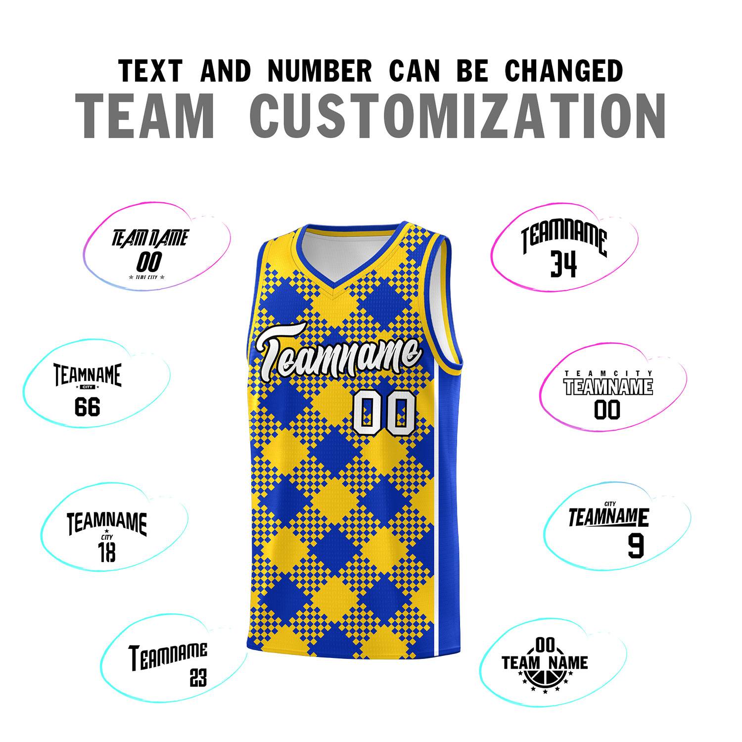 Personalized Royal Gold-White Grid Basketball Kits
