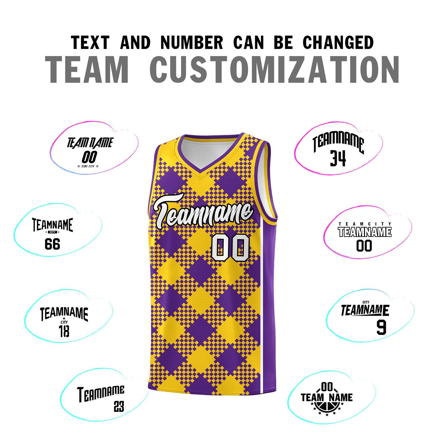 Personalized Purple Gold-White Grid Basketball Kits