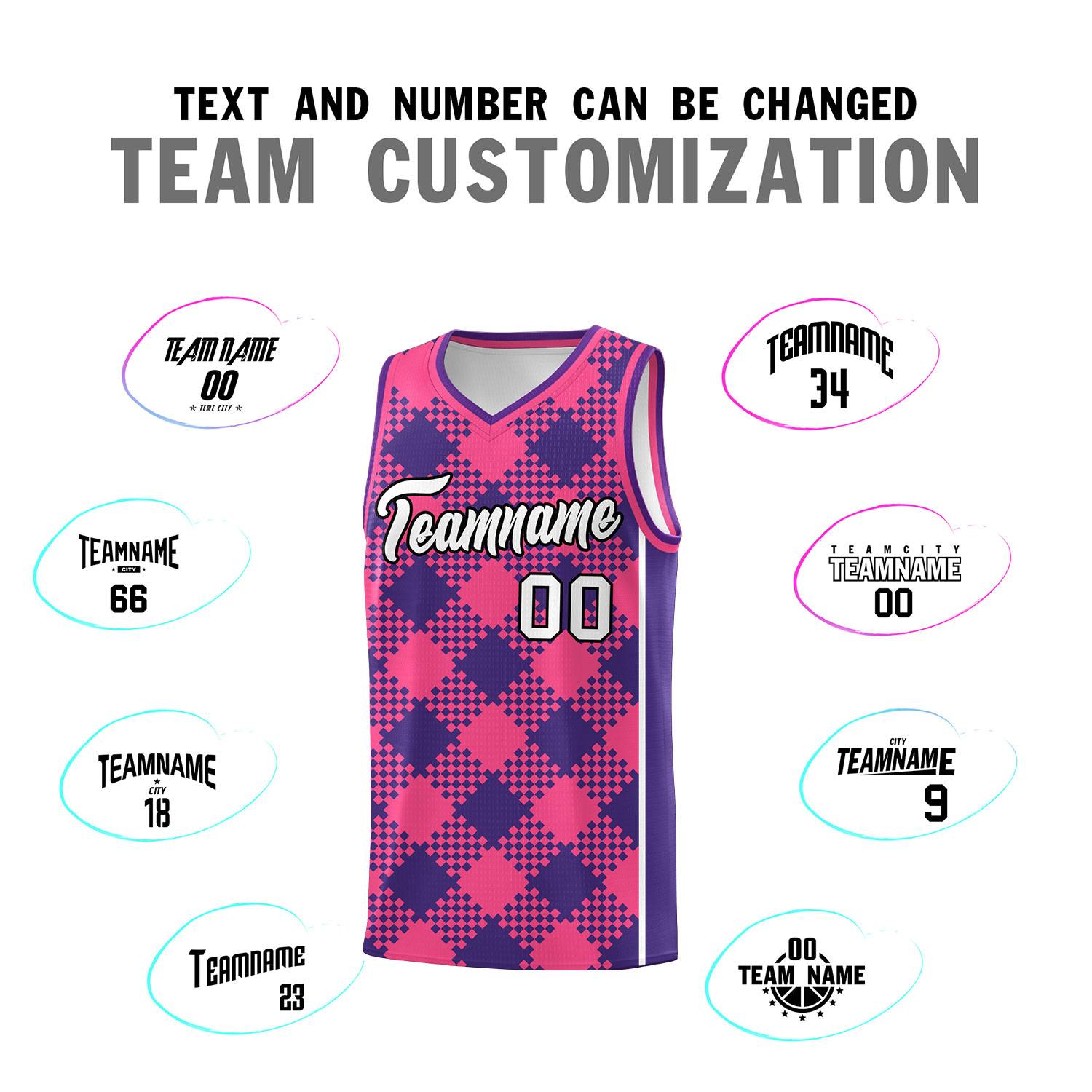 Personalized Purple Pink-White Grid Basketball Kits