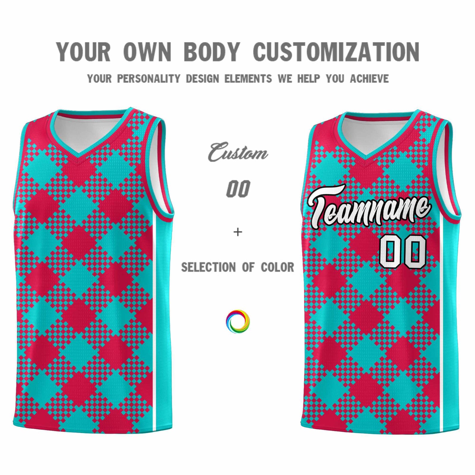 Personalized Aqua Red-White Grid Basketball Kits