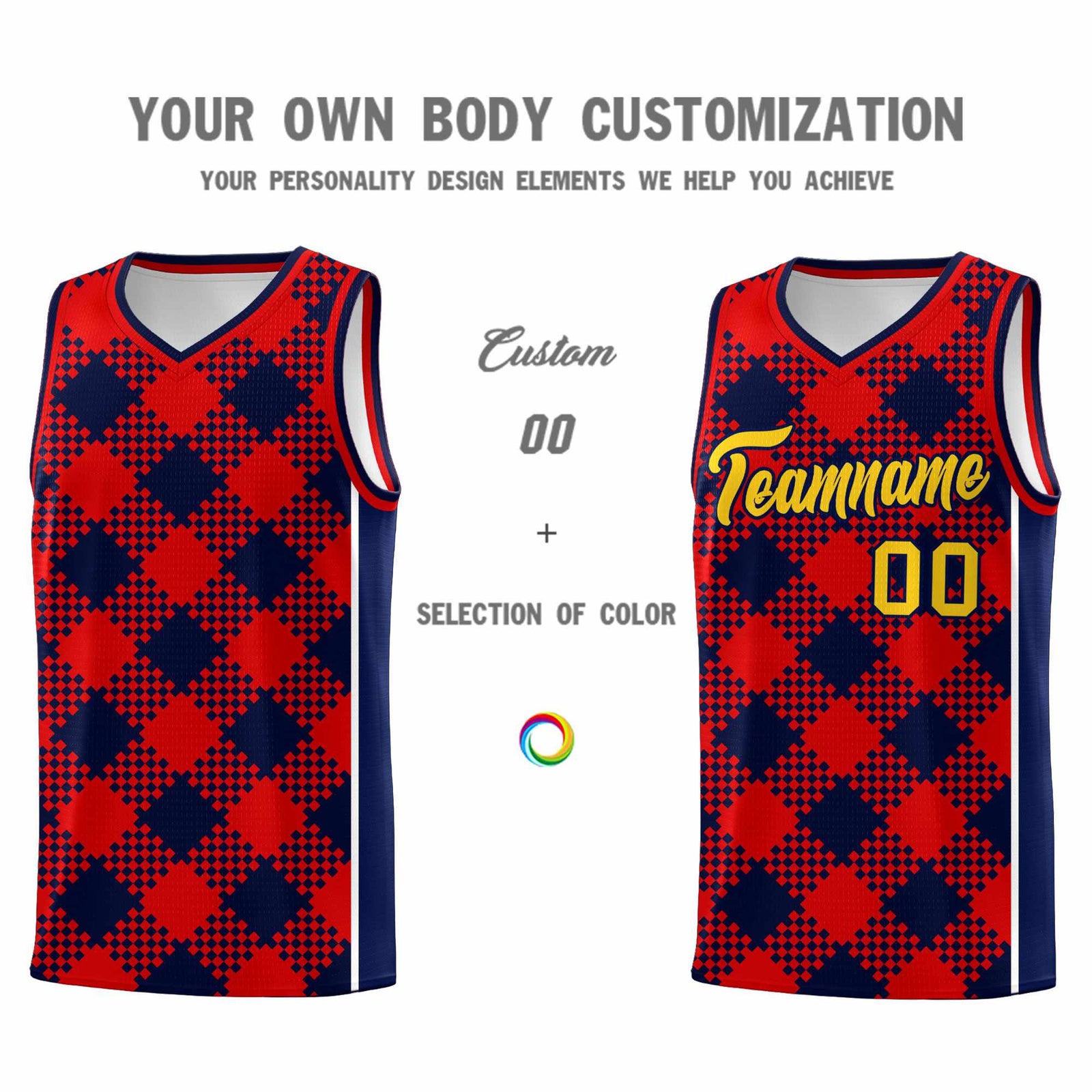 Personalized Navy Red-White Grid Basketball Kits