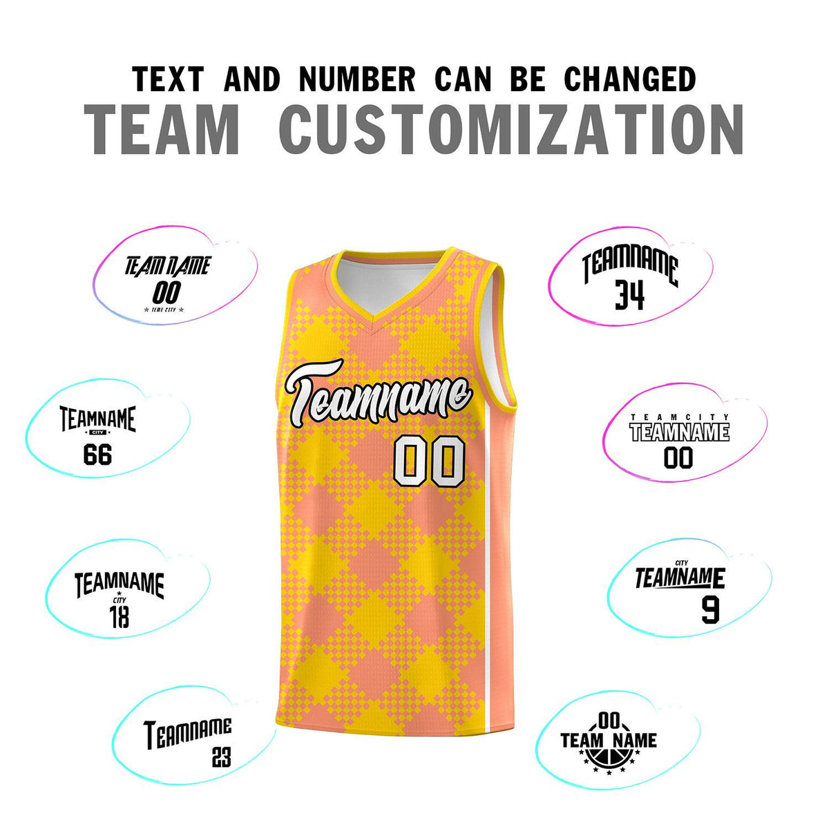 Personalized Light Orange Gold-White Grid Basketball Kits