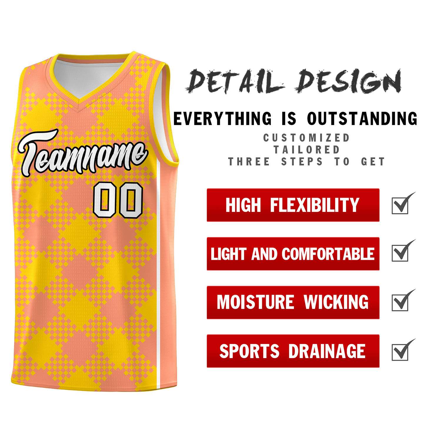 Personalized Light Orange Gold-White Grid Basketball Kits