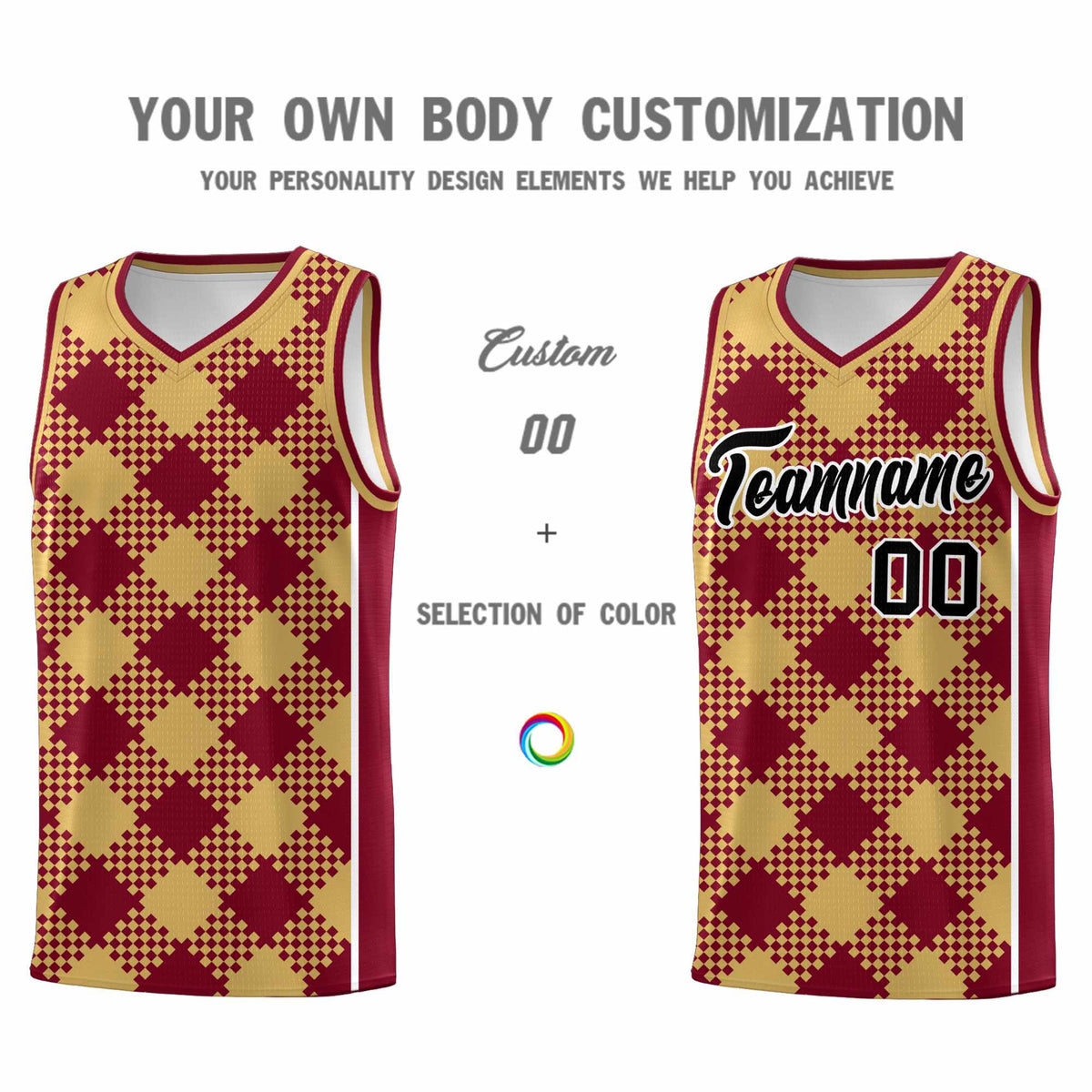 Personalized Old Gold Crimson-White Grid Basketball Kits