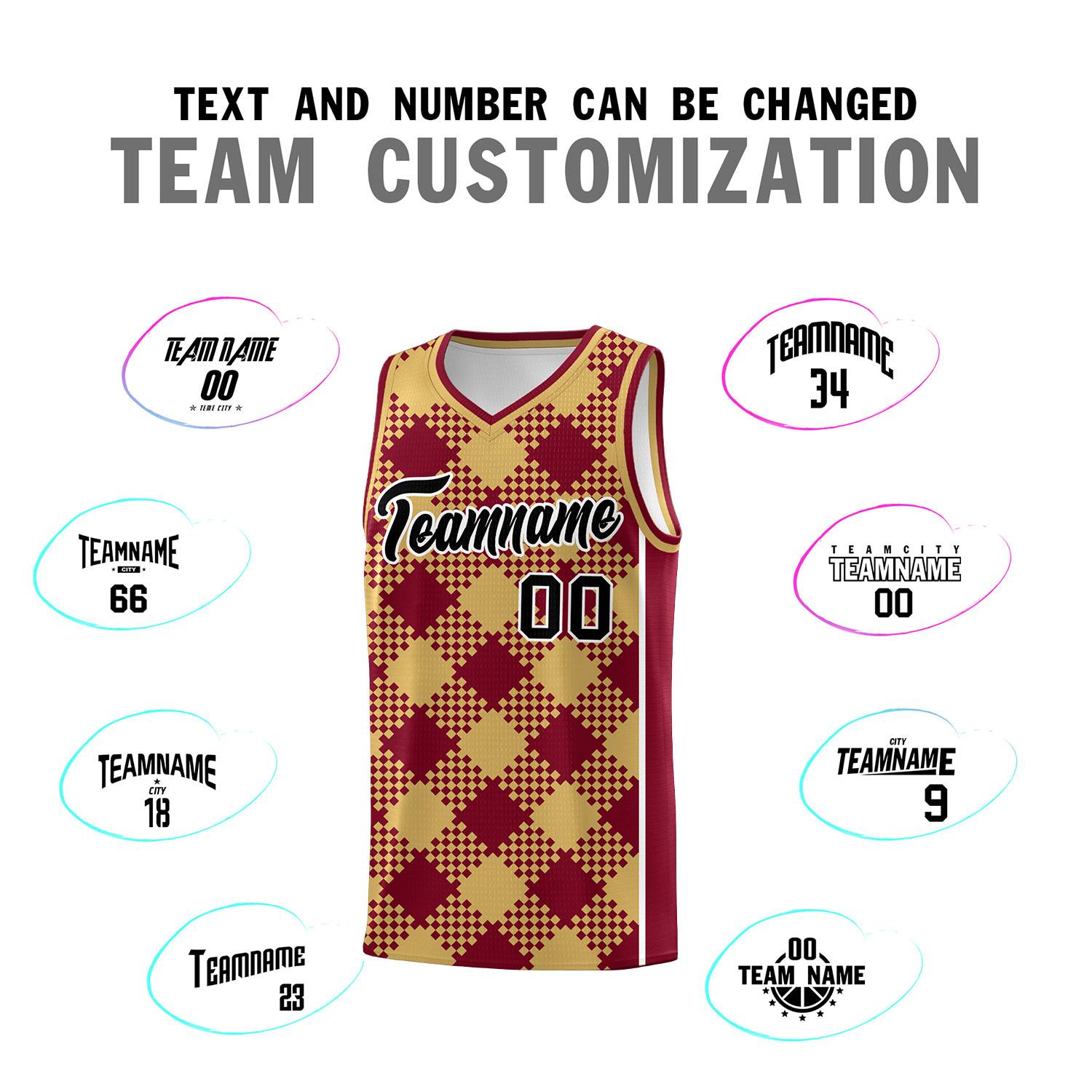 Personalized Old Gold Crimson-White Grid Basketball Kits