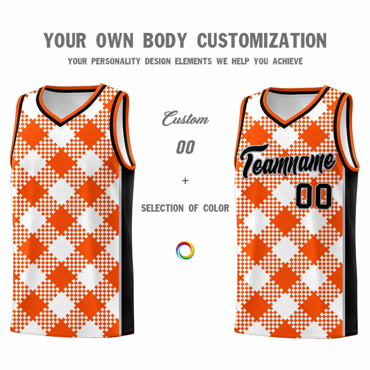 Personalized White Orange-Gray Grid Basketball Kits