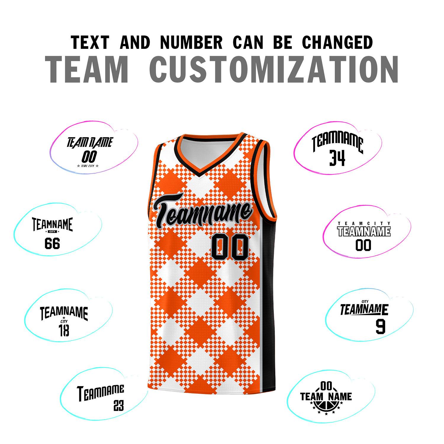 Personalized White Orange-Gray Grid Basketball Kits