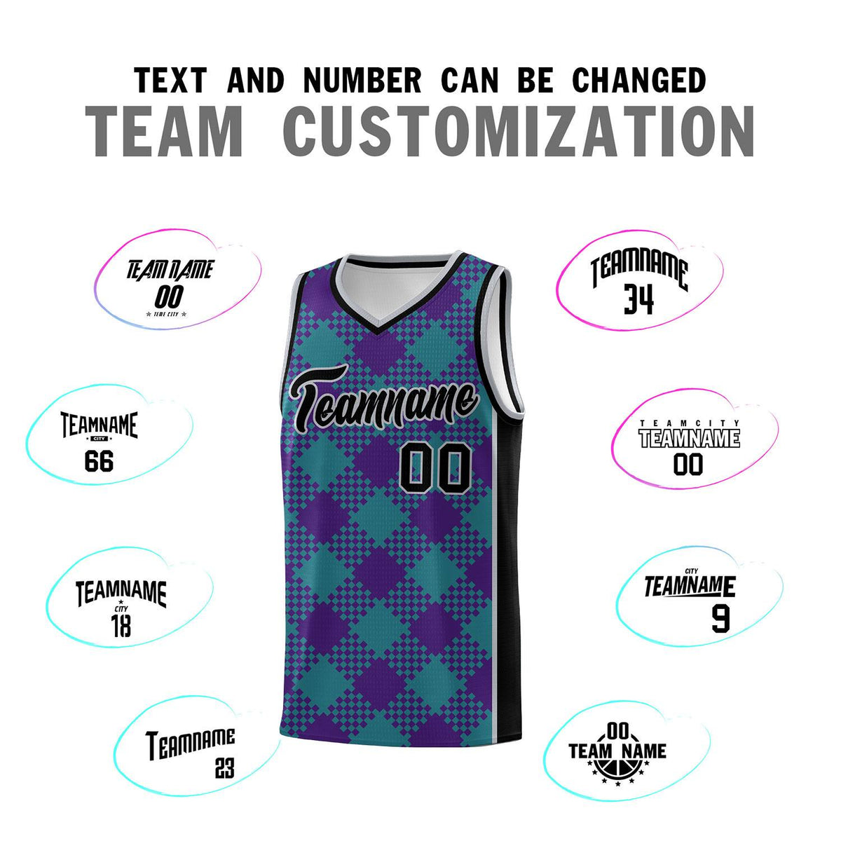 Personalized Purple Teal-Gray Grid Basketball Kits