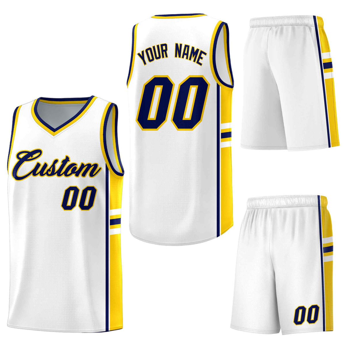 Custom White Gold Classic Color Block Breathable Personalized Uniform Basketball Jersey