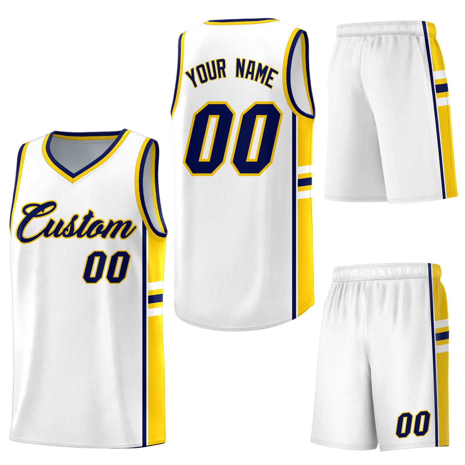 Custom White Gold Classic Color Block Breathable Personalized Uniform Basketball Jersey