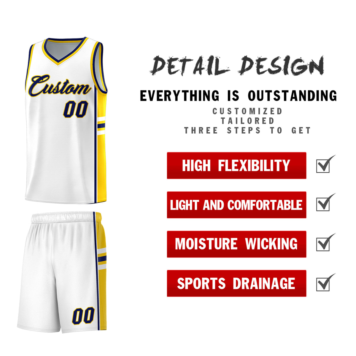 Custom Youth Basketball Jersey - White Gold Personalized Varsity Two-Tone Uniform