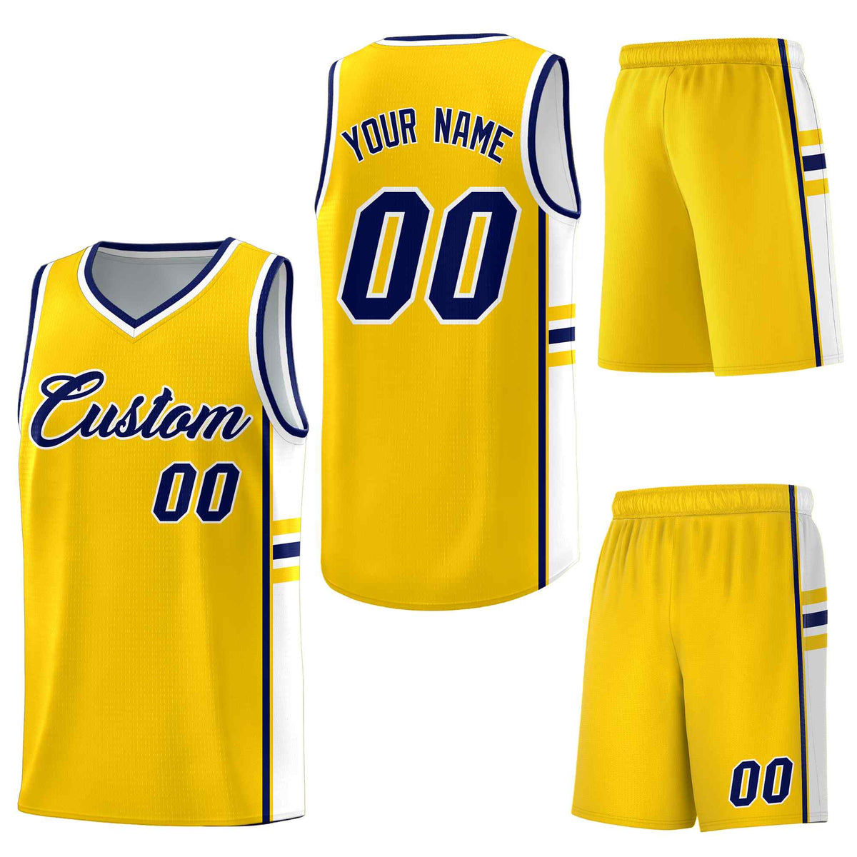 Custom Gold White Classic Color Block Lightweight Personalized Uniform Basketball Jersey