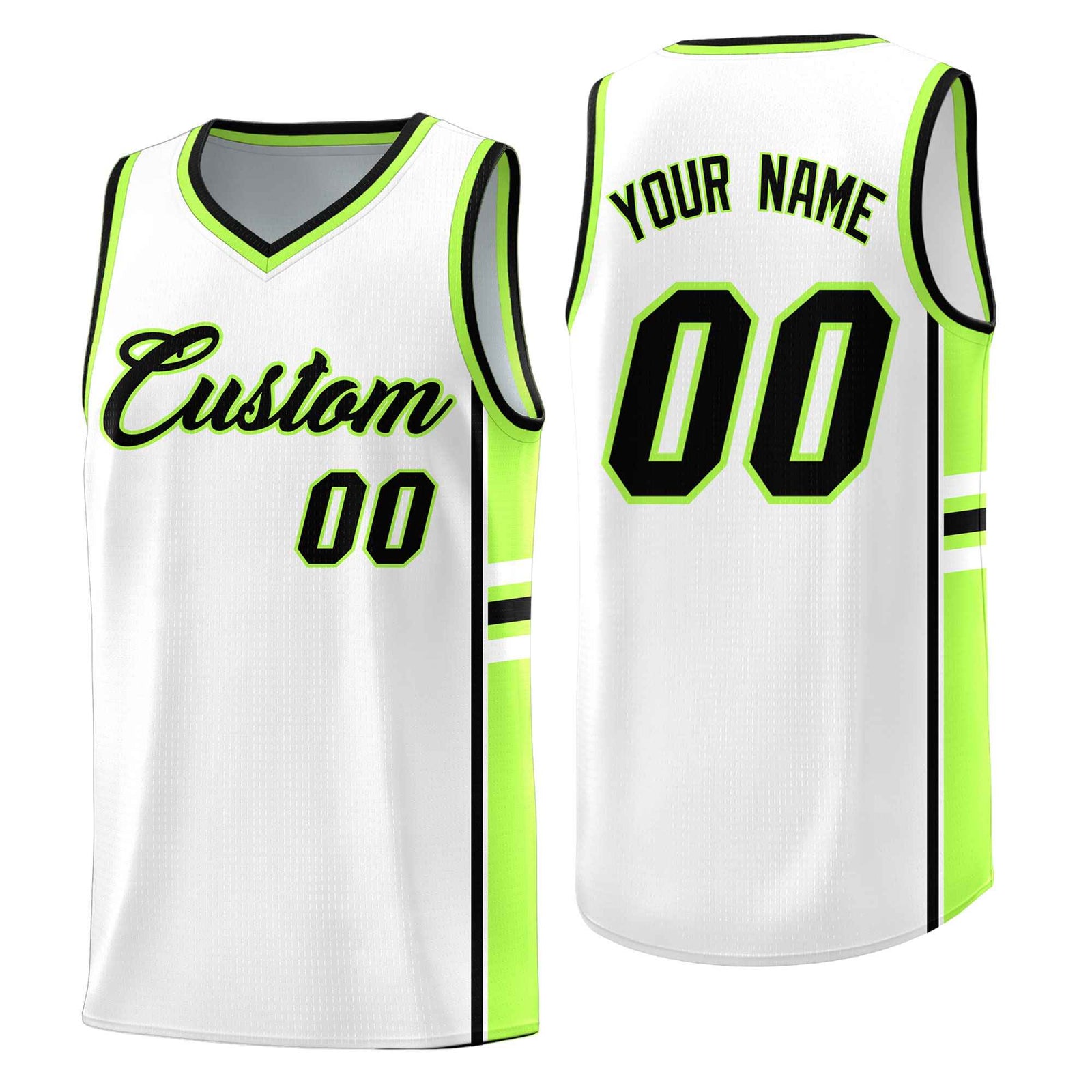 Custom Youth Basketball Jersey - White Fluorescent Green Two-Tone Varsity Jersey Set