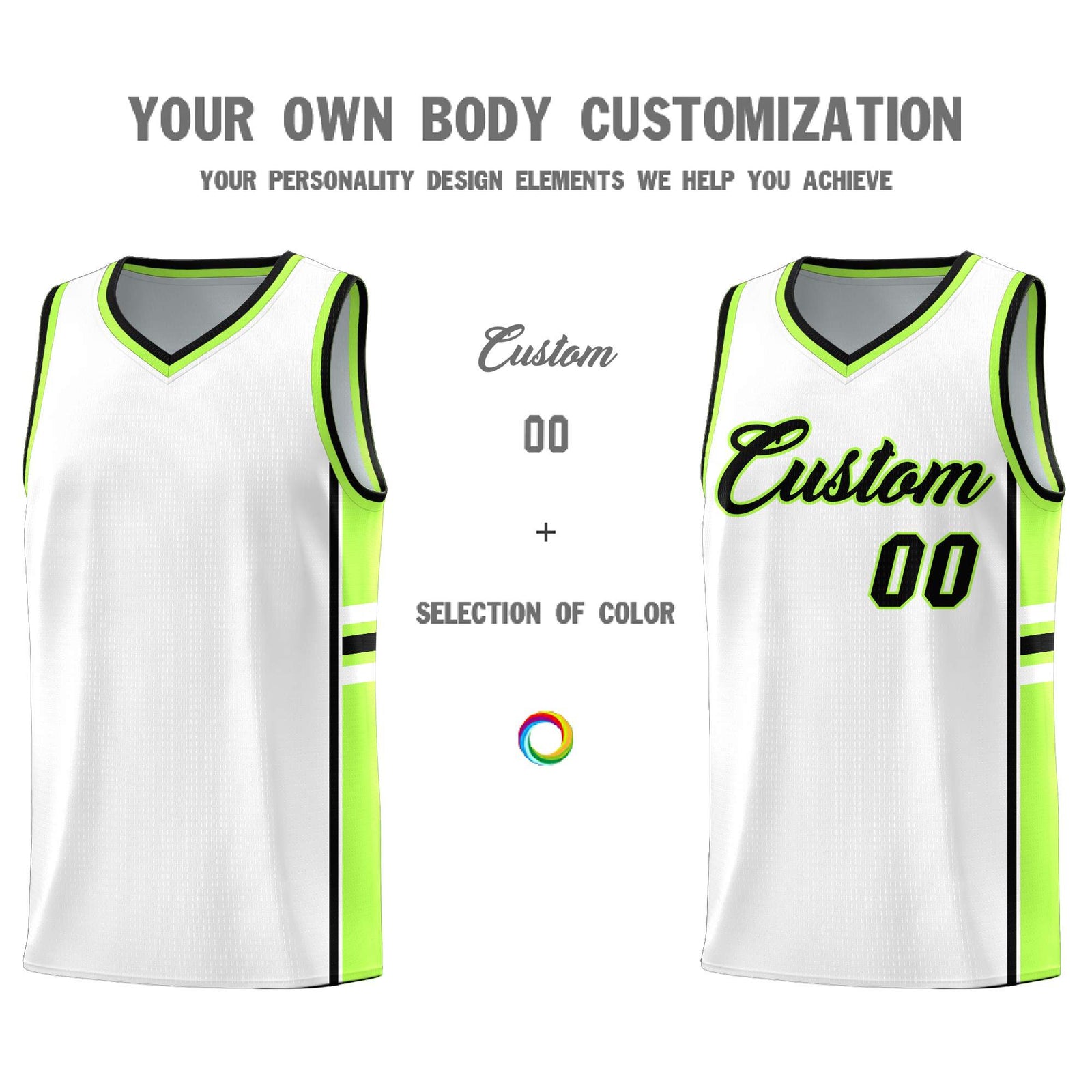 Custom Youth Basketball Jersey - White Fluorescent Green Two-Tone Varsity Jersey Set