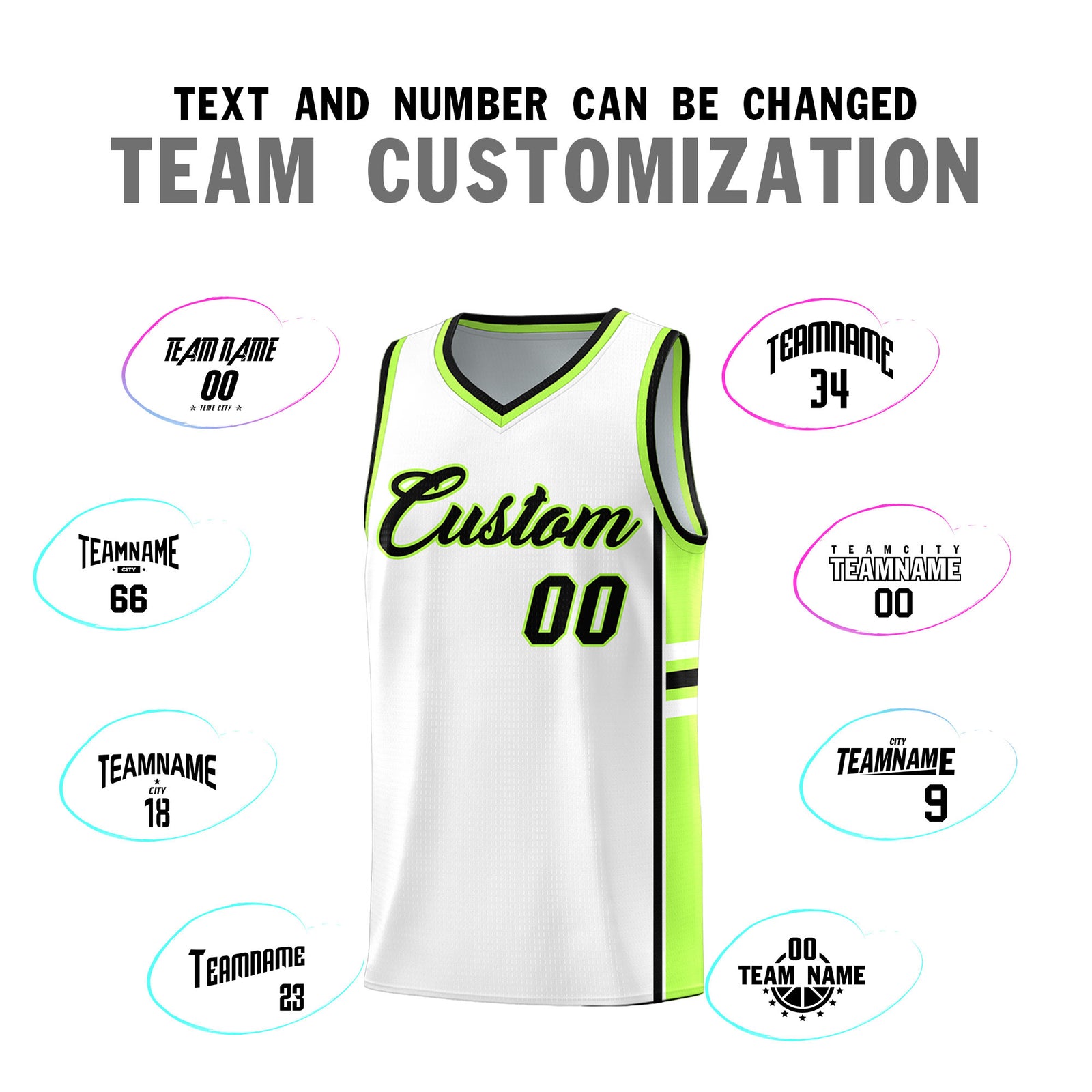 Custom Youth Basketball Jersey - White Fluorescent Green Two-Tone Varsity Jersey Set