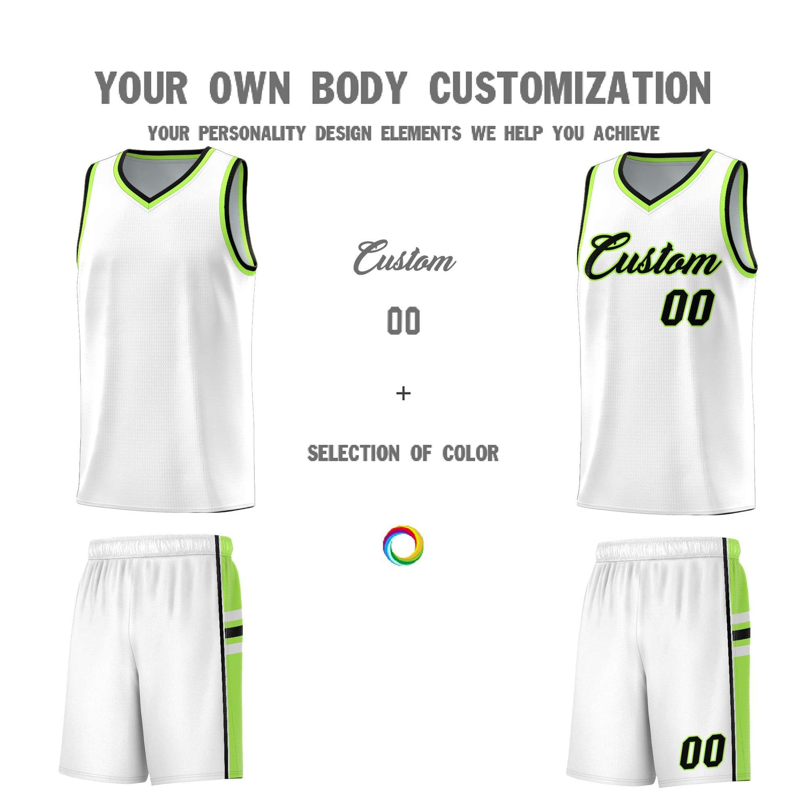 Custom Youth Basketball Jersey - White Fluorescent Green Two-Tone Varsity Jersey Set