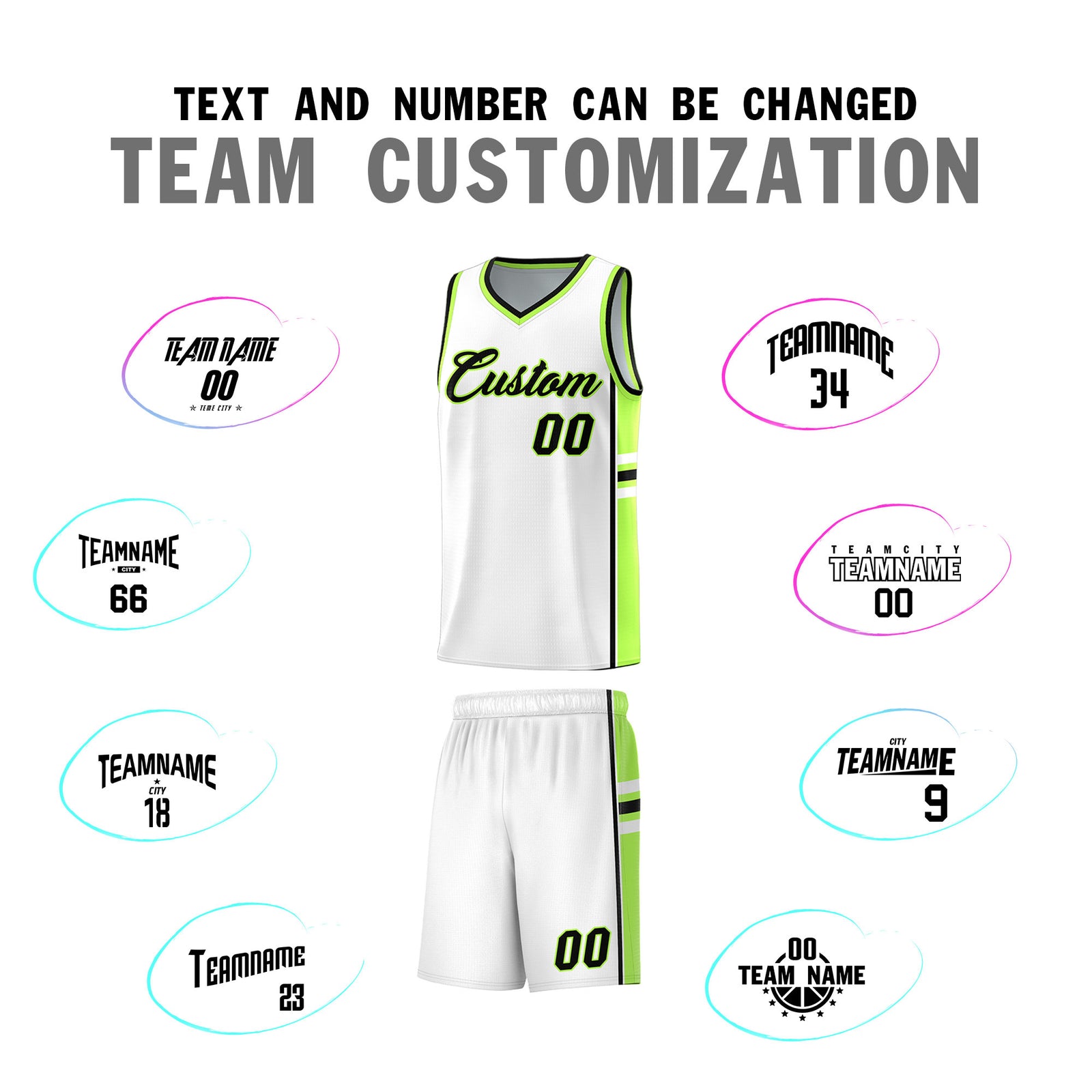 Custom Youth Basketball Jersey - White Fluorescent Green Two-Tone Varsity Jersey Set
