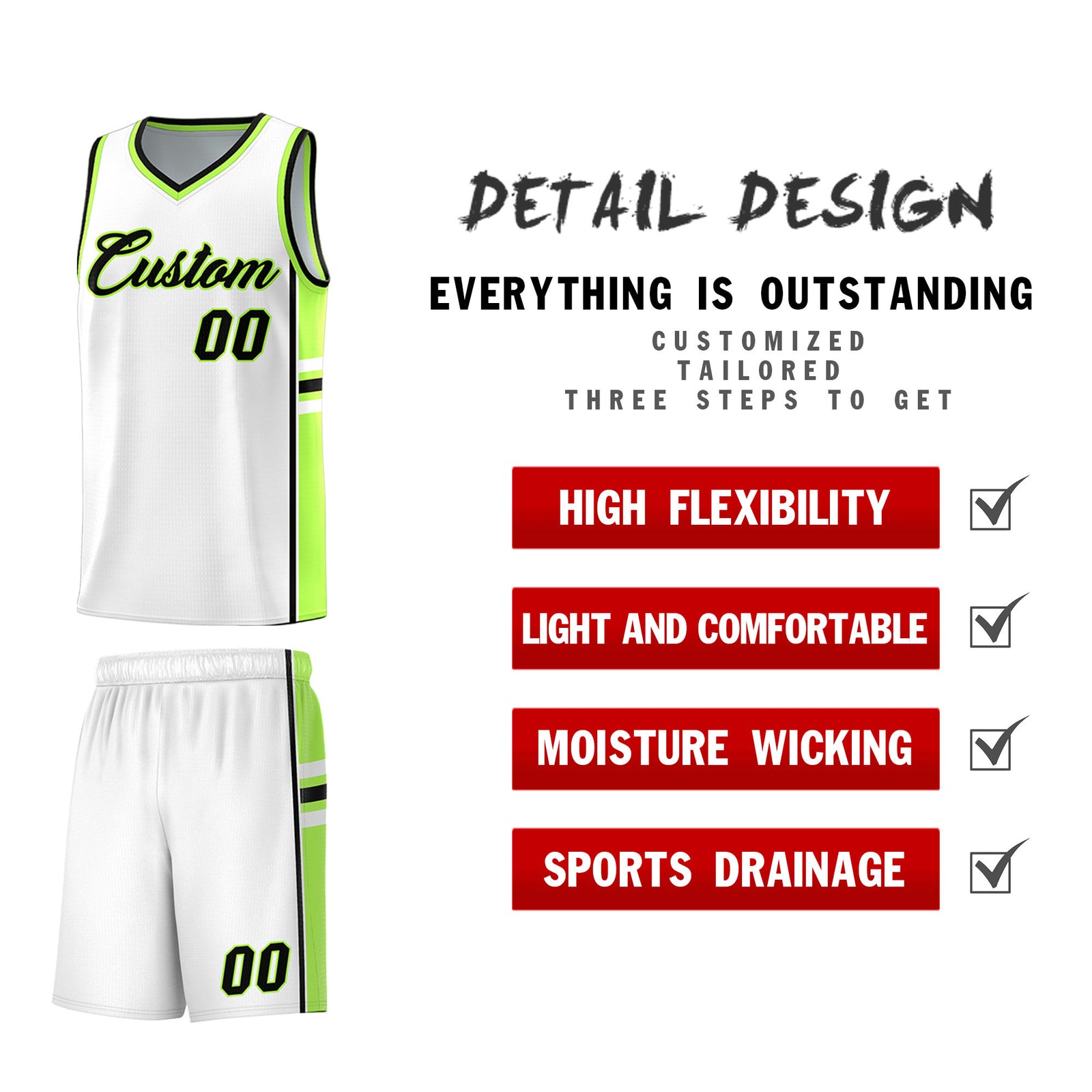 Custom Youth Basketball Jersey - White Fluorescent Green Two-Tone Varsity Jersey Set