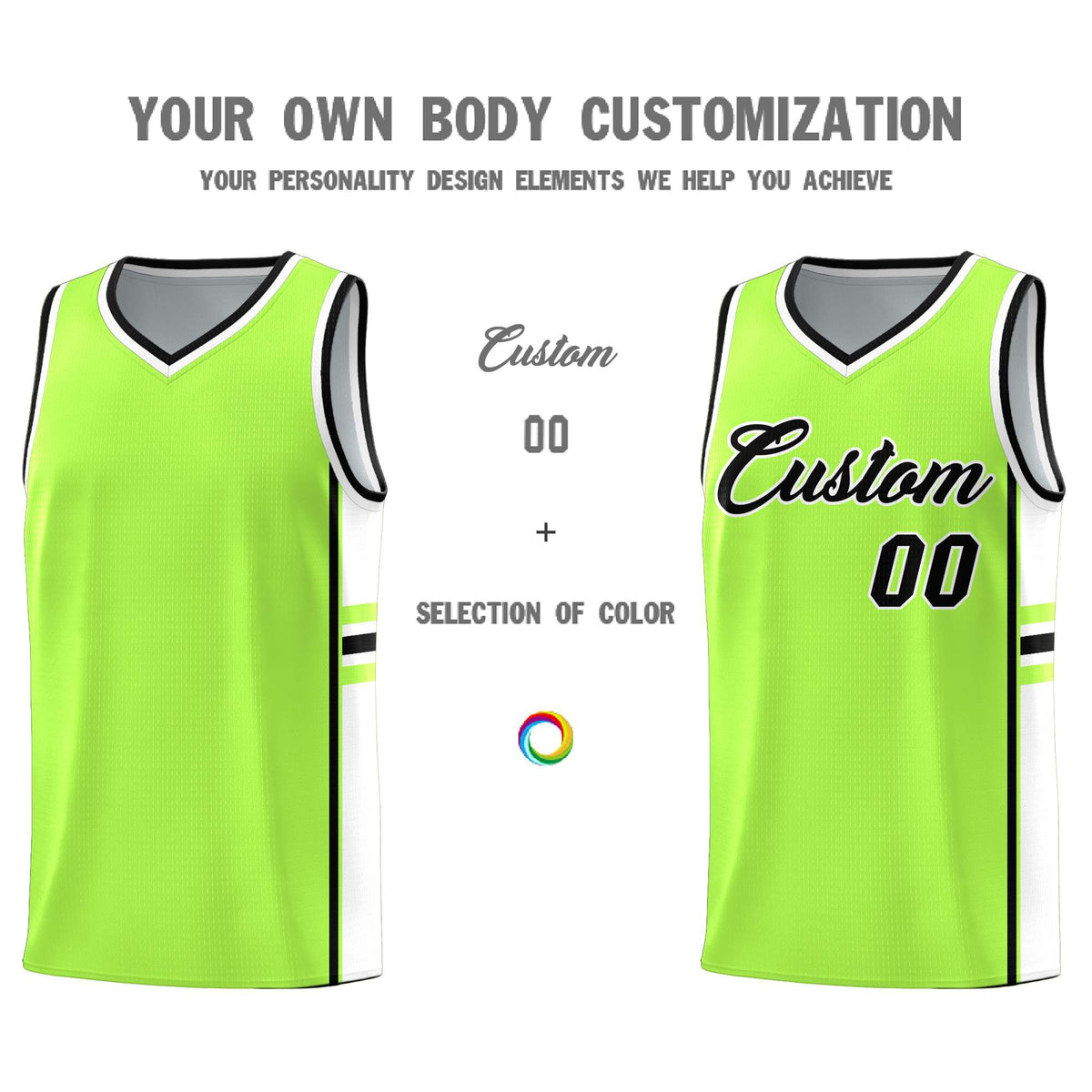Custom Youth Basketball Jersey - Fluorescent Green White Two-Tone Varsity Jersey Set