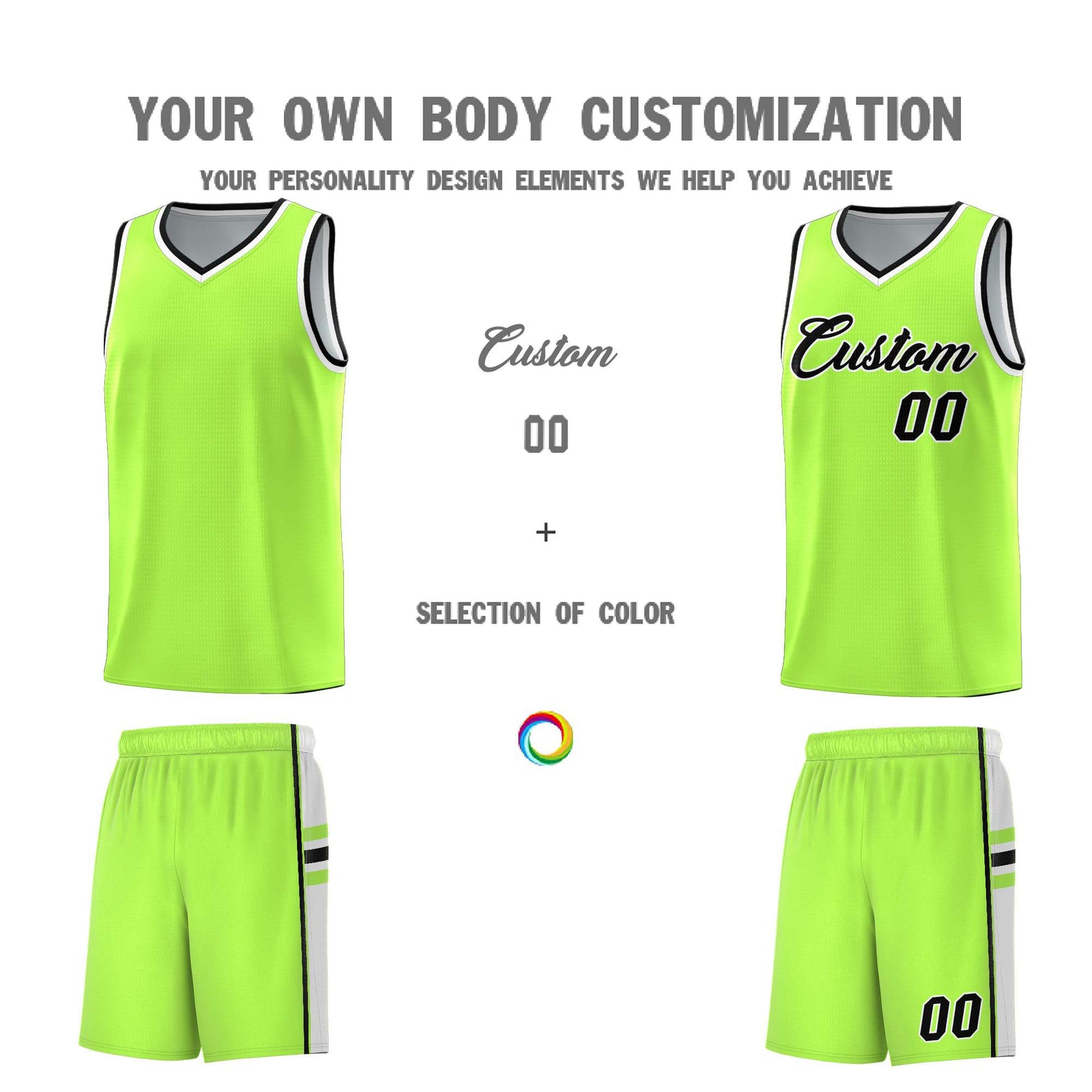 Custom Youth Basketball Jersey - Fluorescent Green White Two-Tone Varsity Jersey Set