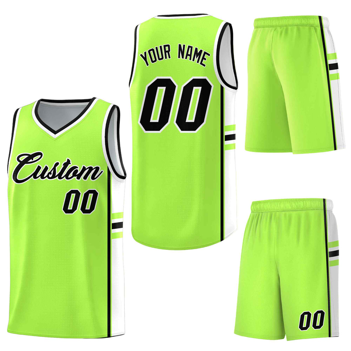 Custom Fluorescent Green White Classic Color Block Drapable Personalized Uniform Basketball Jersey