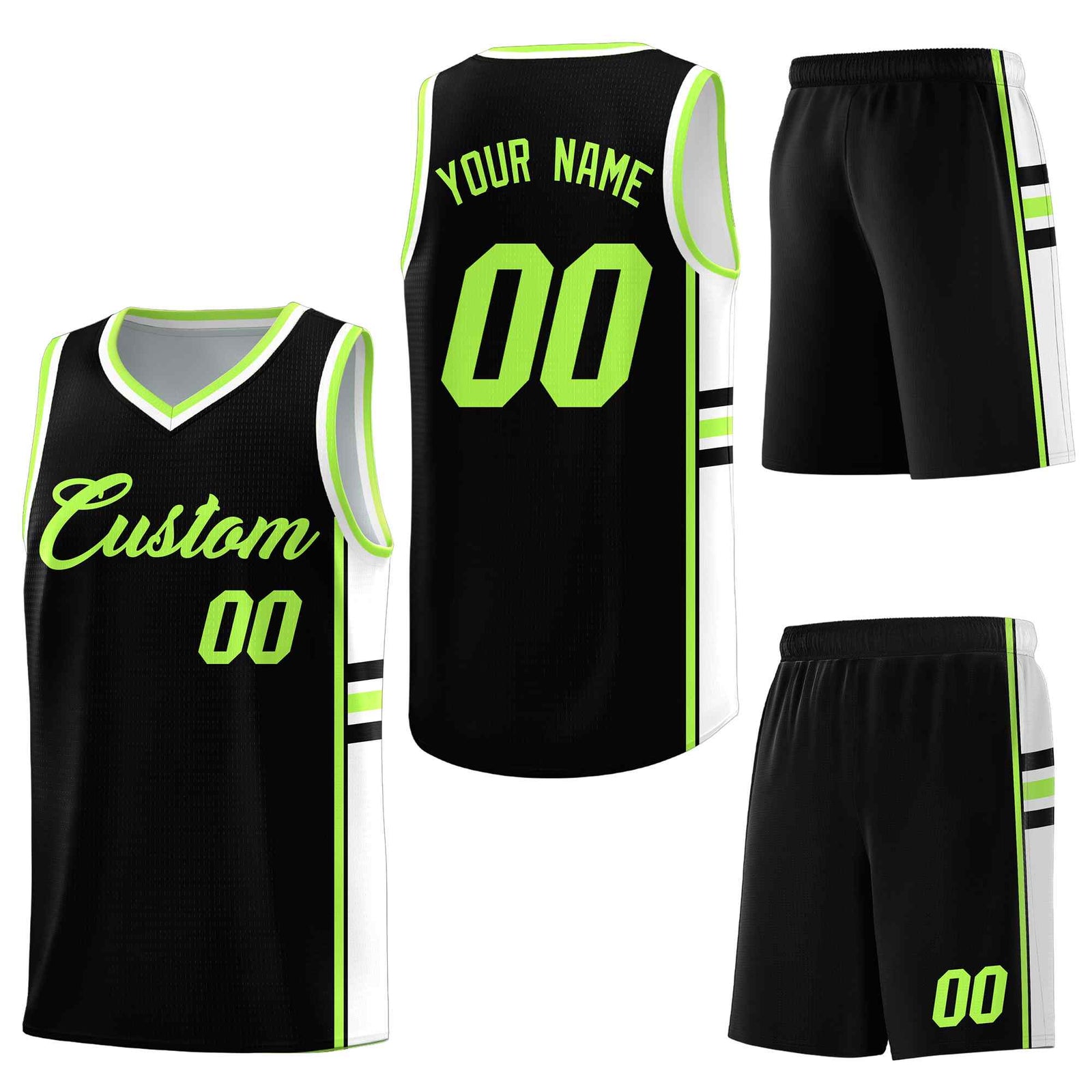 Custom Black White Classic Color Block Breathable Varsity Uniform Basketball Jersey