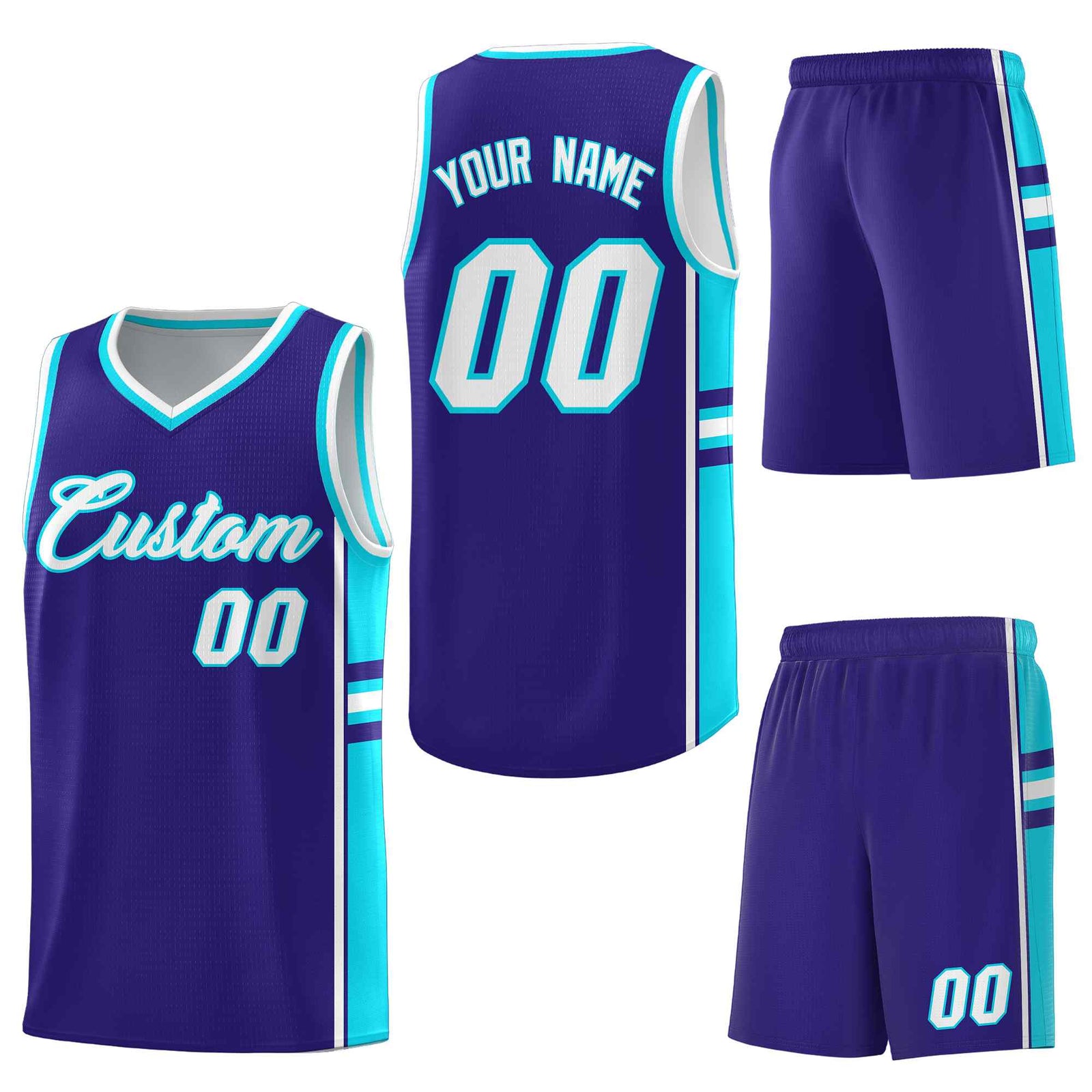 Custom Royal Sky Blue Classic Color Block Lightweight Varsity Uniform Basketball Jersey