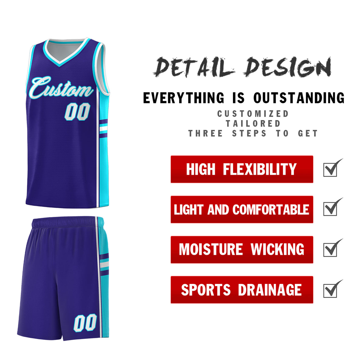 Custom Youth Basketball Jersey - Royal Sky Blue Two-Tone Varsity Jersey Set